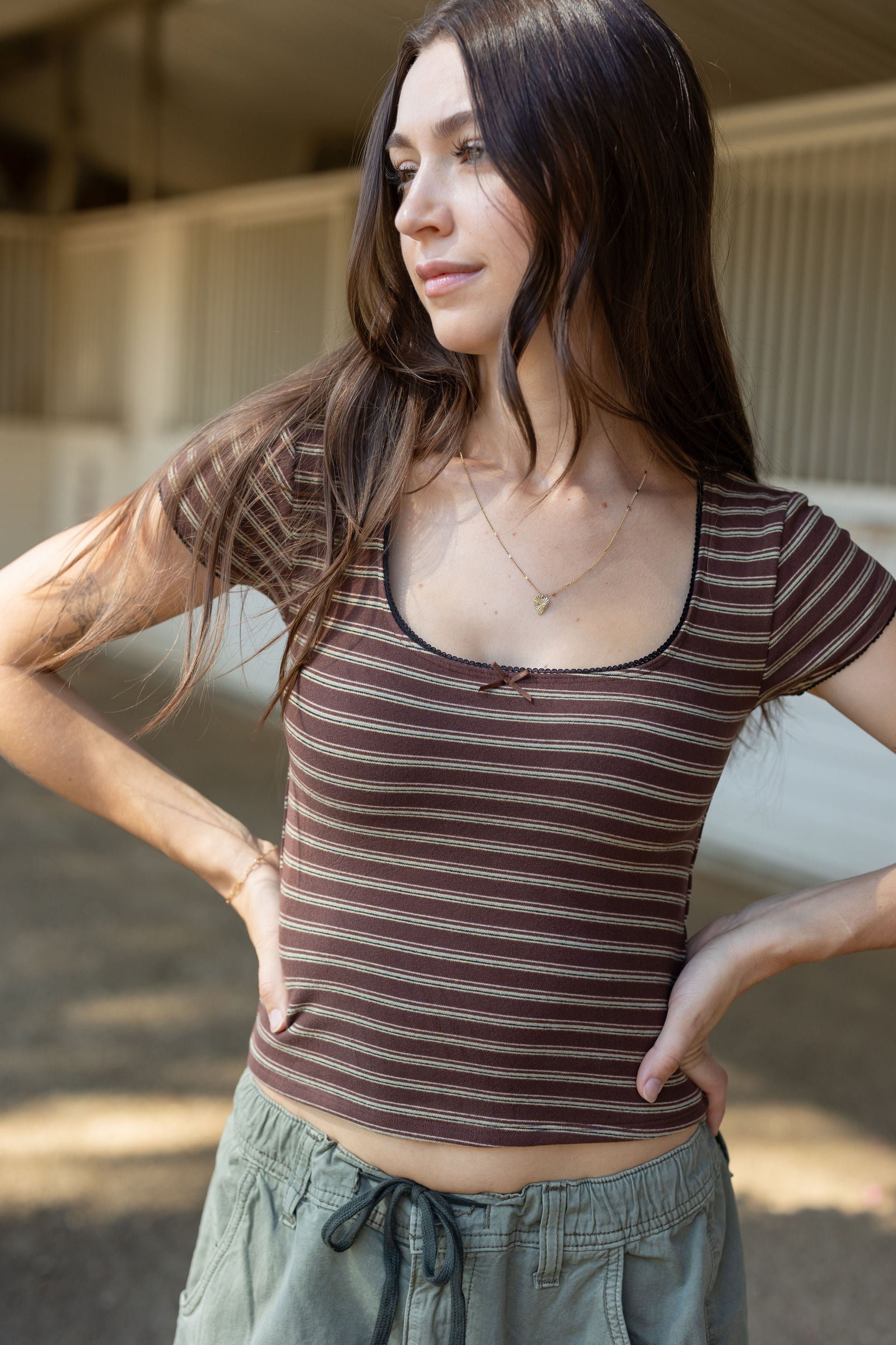 Short Sleeve Striped Babydoll Top