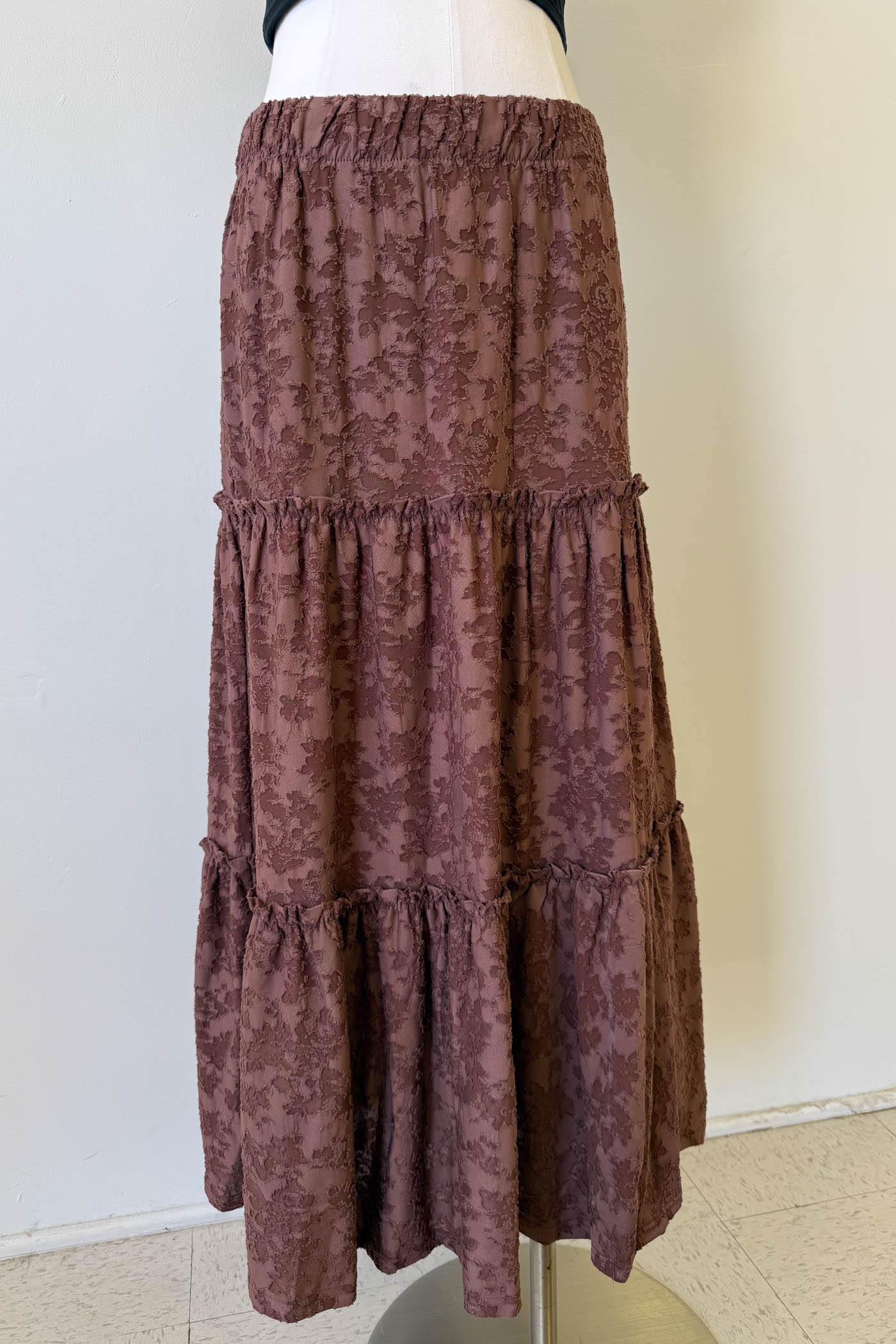 Textured Floral Tiered Maxi Skirt