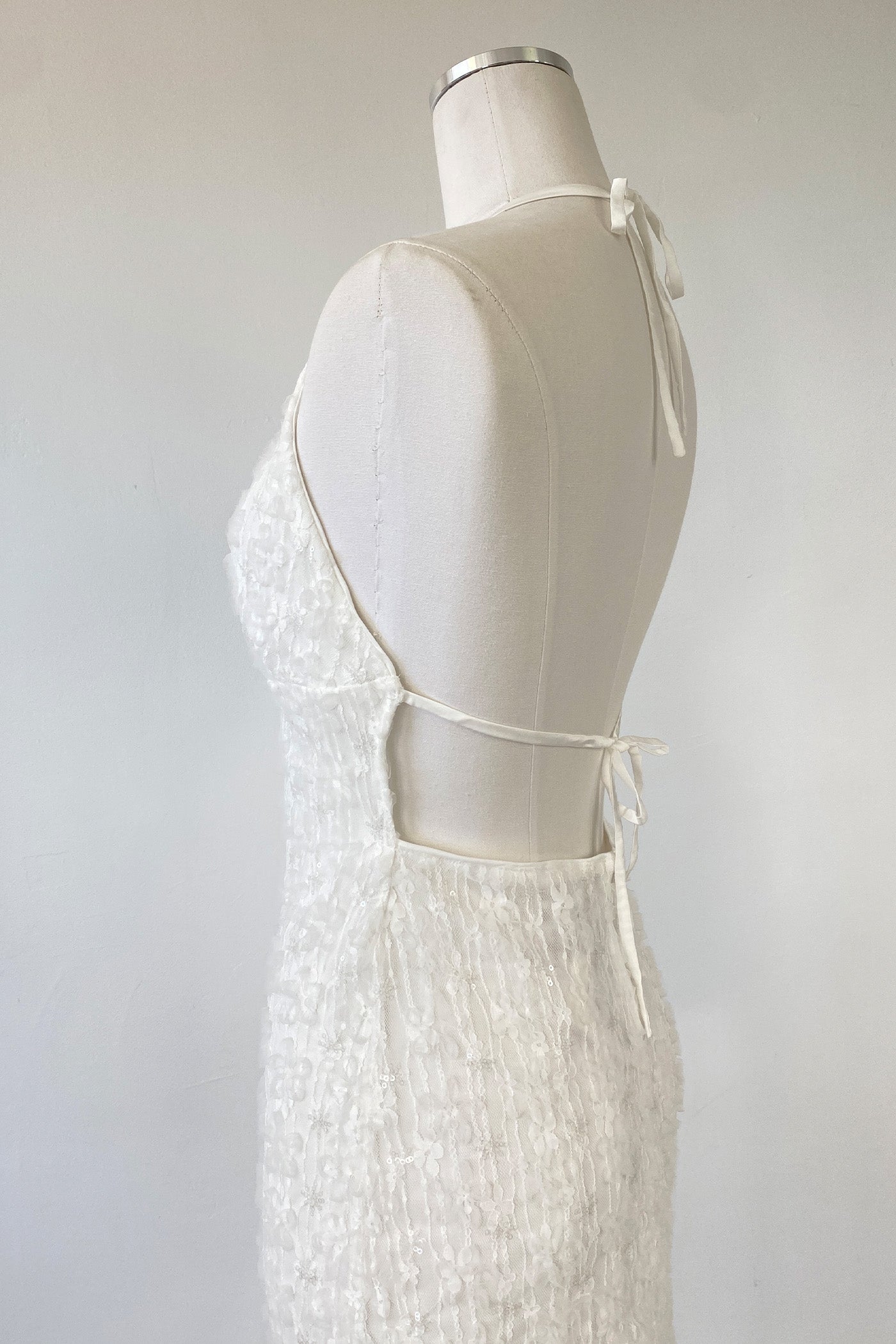Sequined Stretch Lace Halter Dress