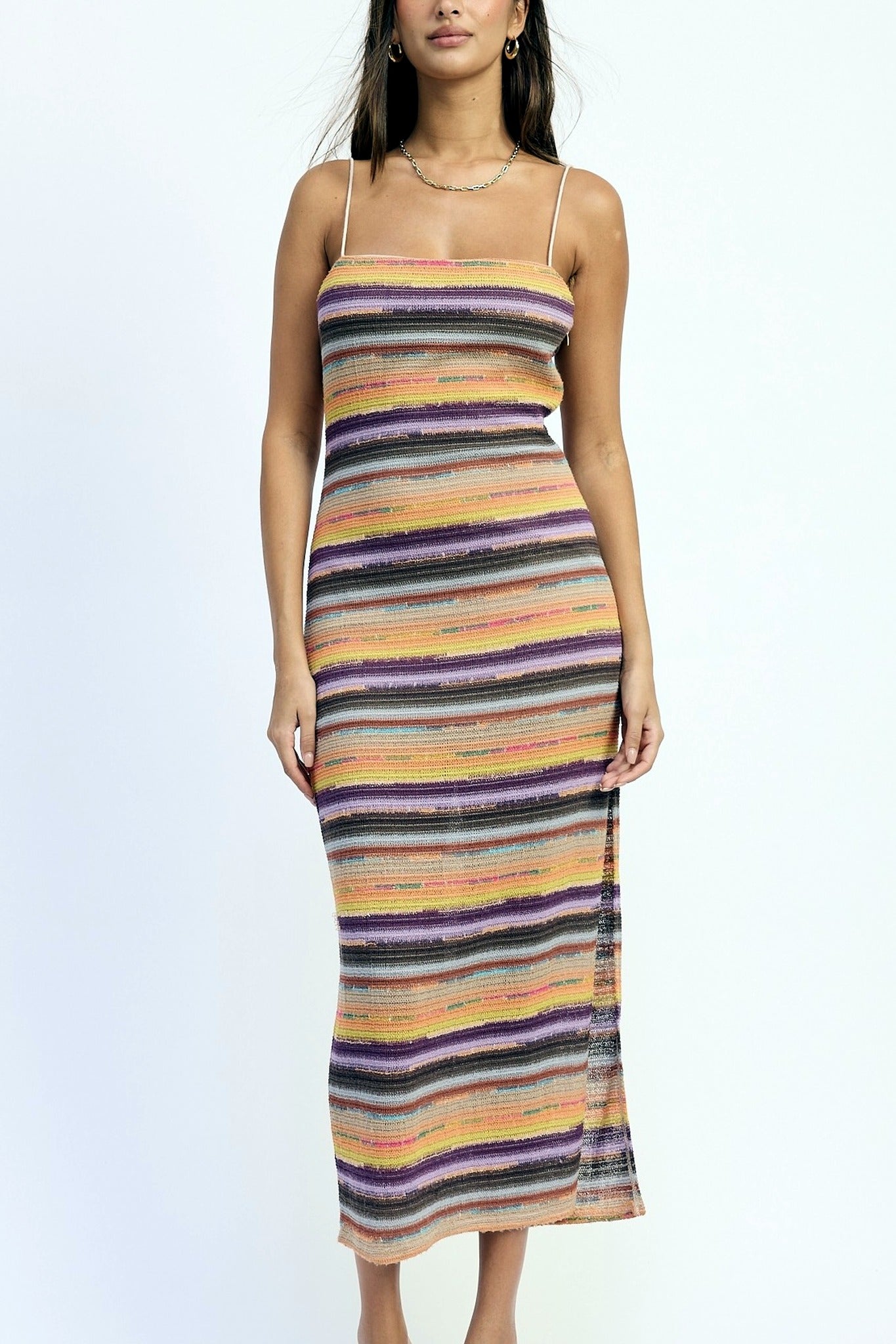 Striped Knit Cami Midi Dress