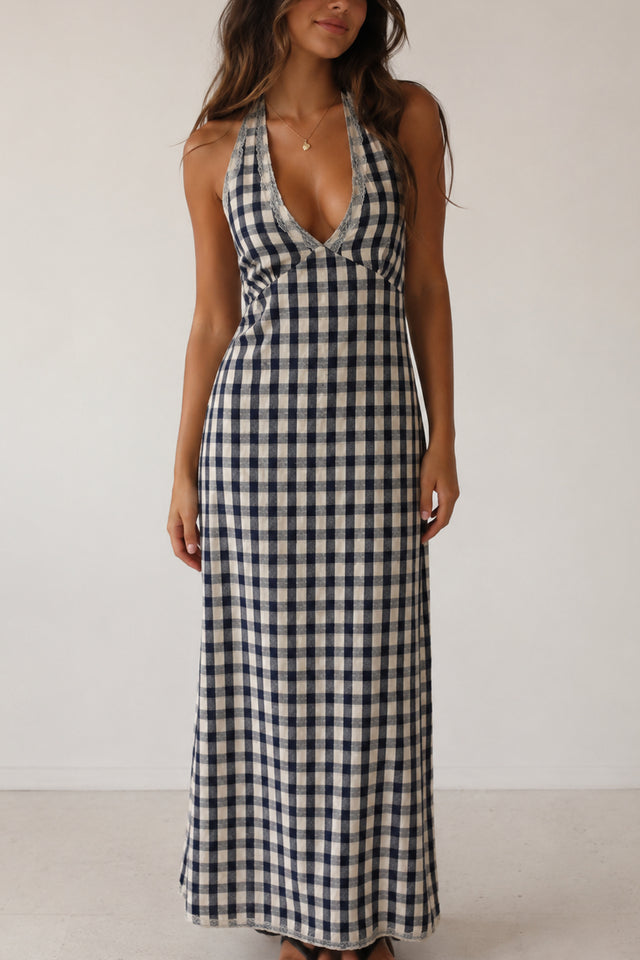 Gingham Halter Maxi Dress