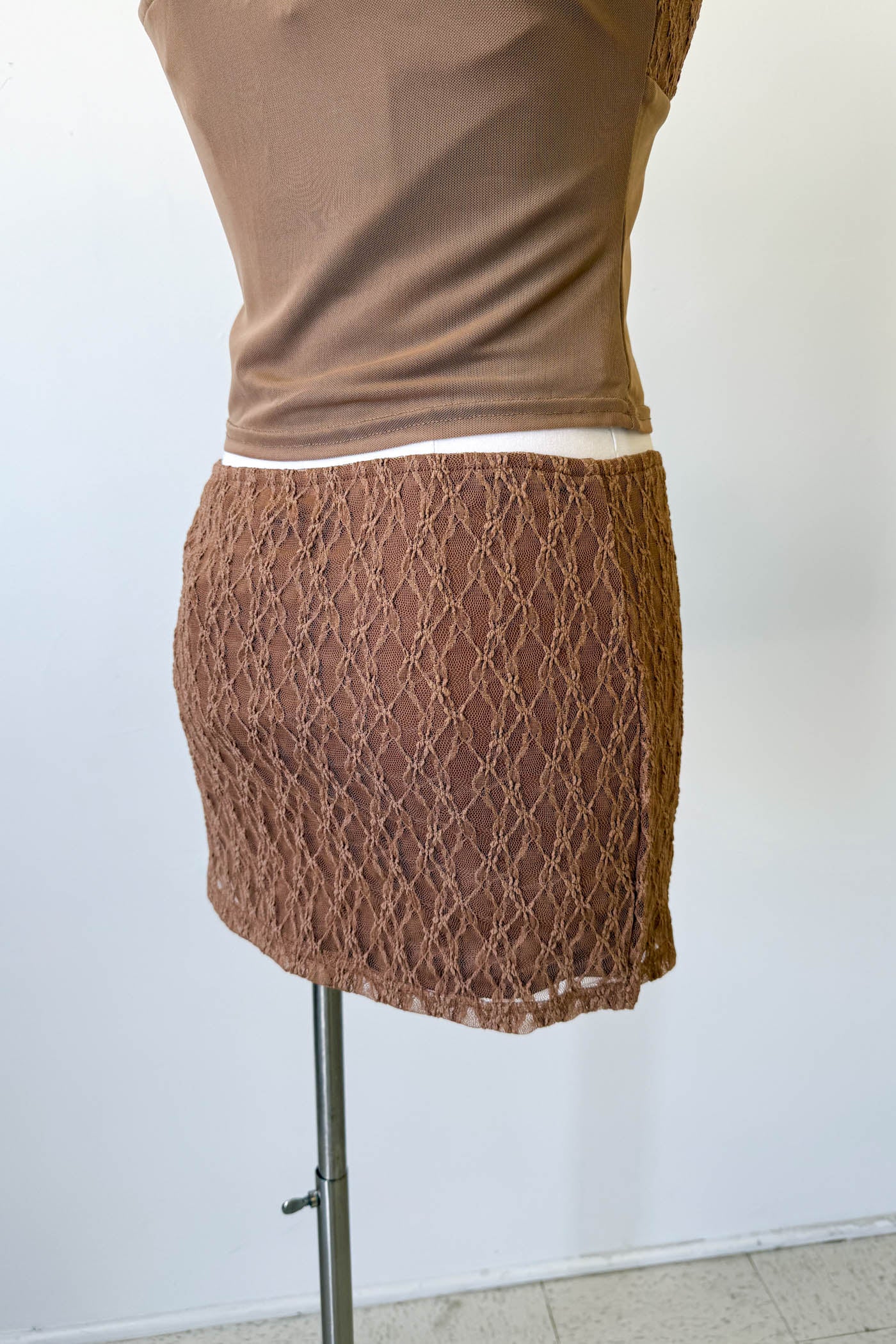 Tan Lace Mini Skirt