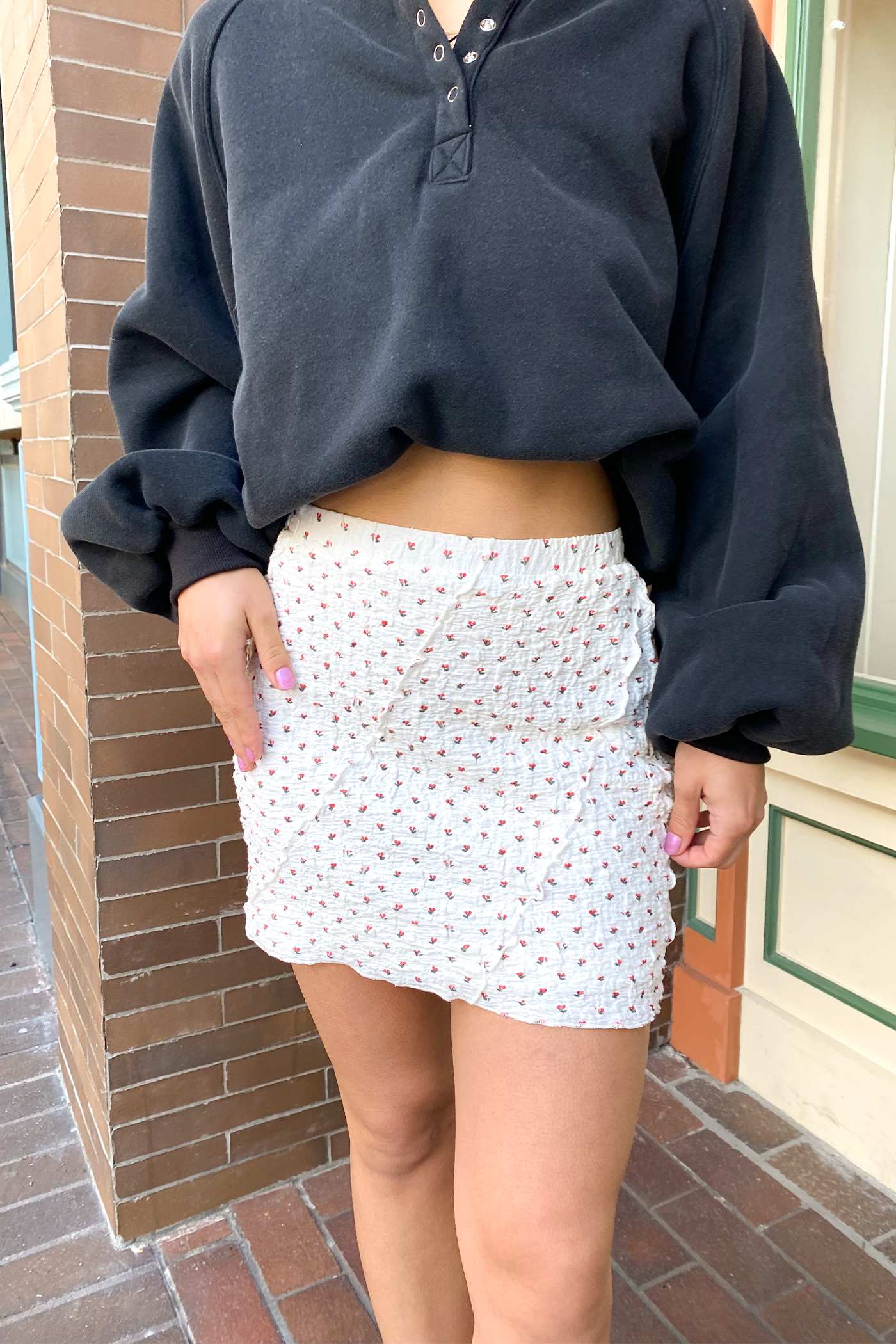 Printed Textured Mini Skirt