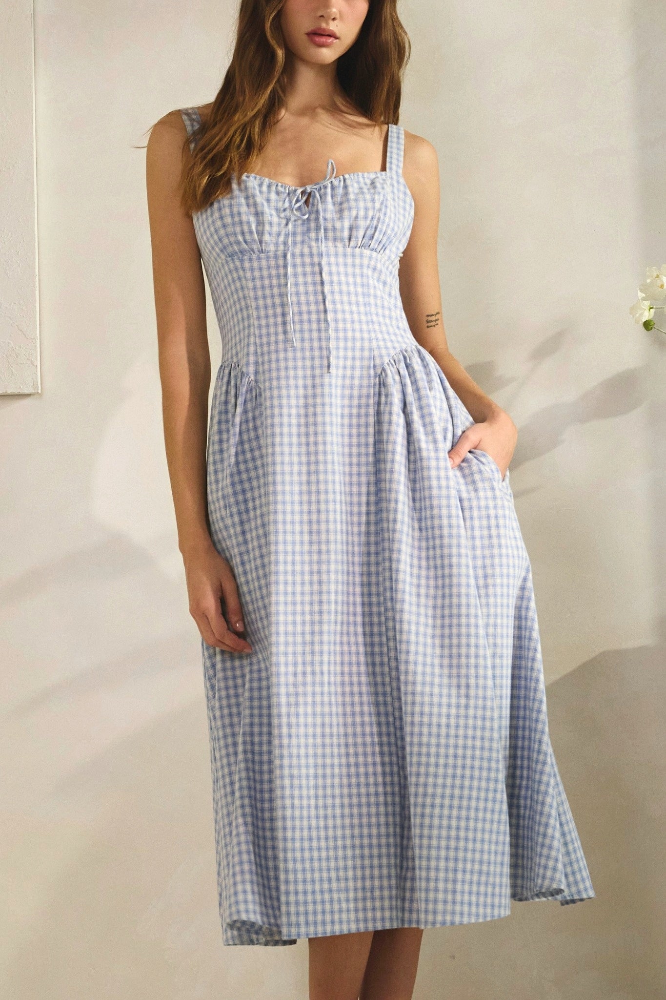 Gingham Tie Front Midi Dress