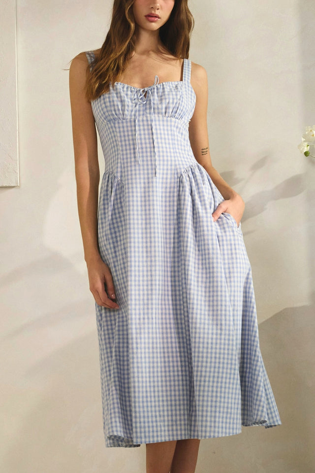 Gingham Tie Front Midi Dress