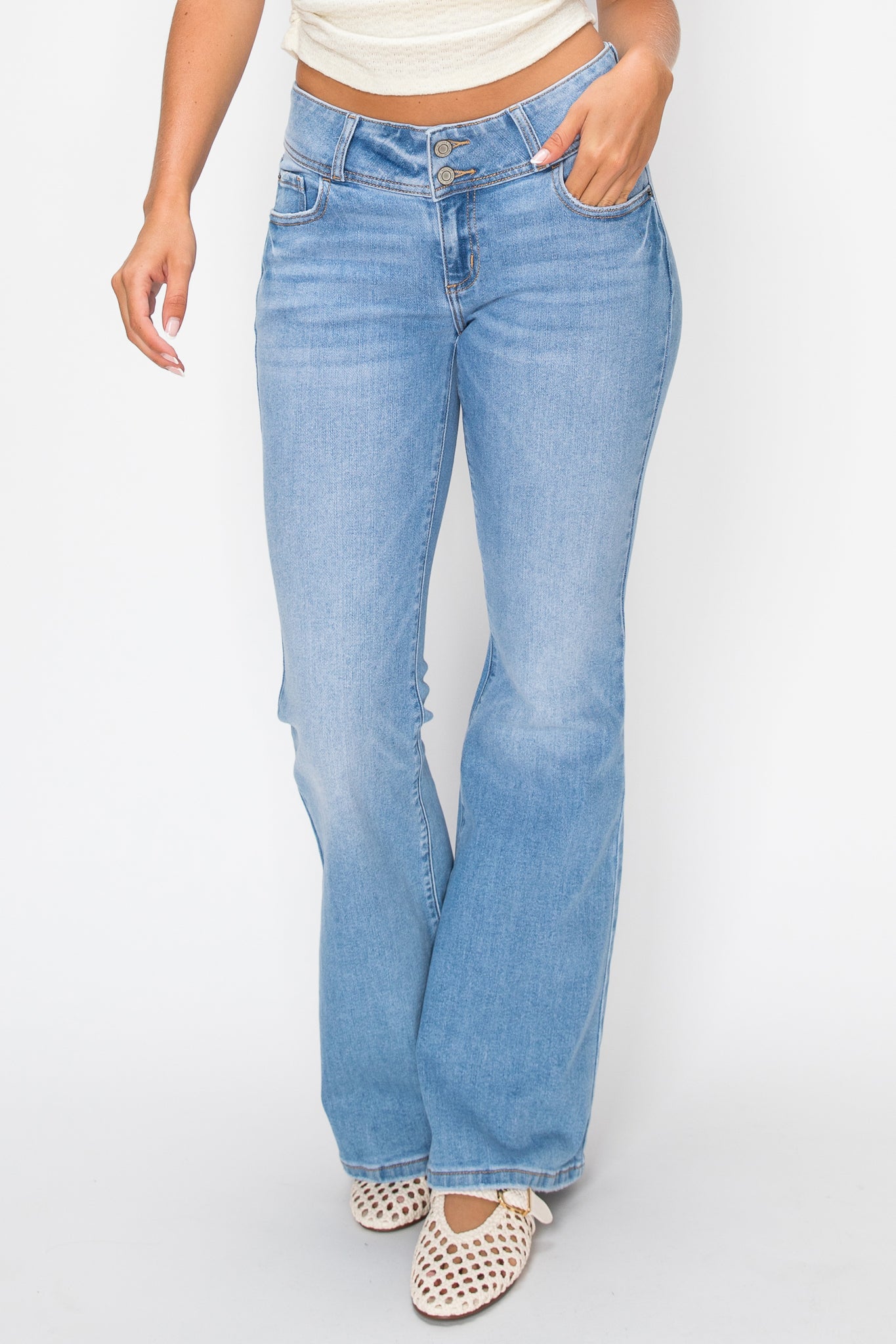 Double Button Flare Jeans