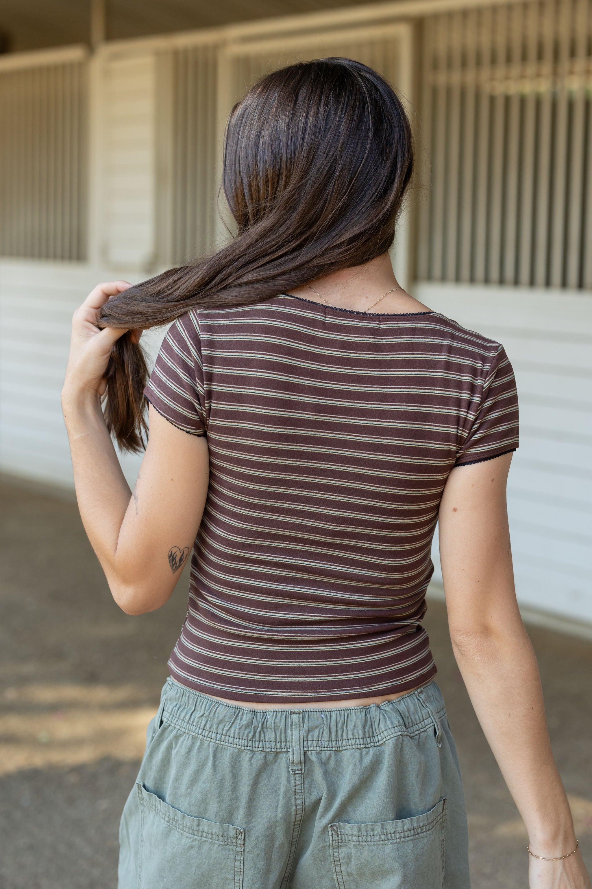 Short Sleeve Striped Babydoll Top