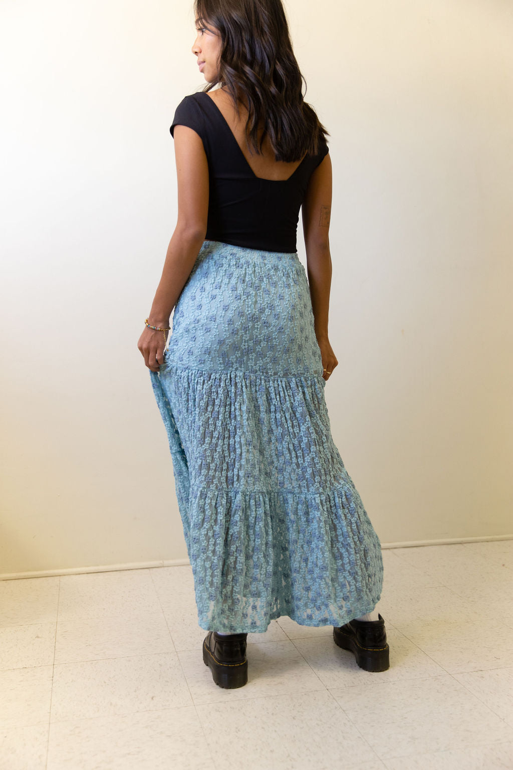 Floral Embroidered Lace Maxi Skirt