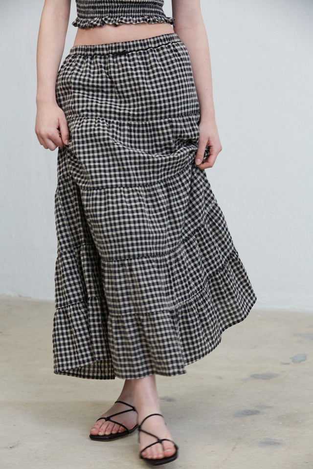Gingham Tiered Maxi Skirt