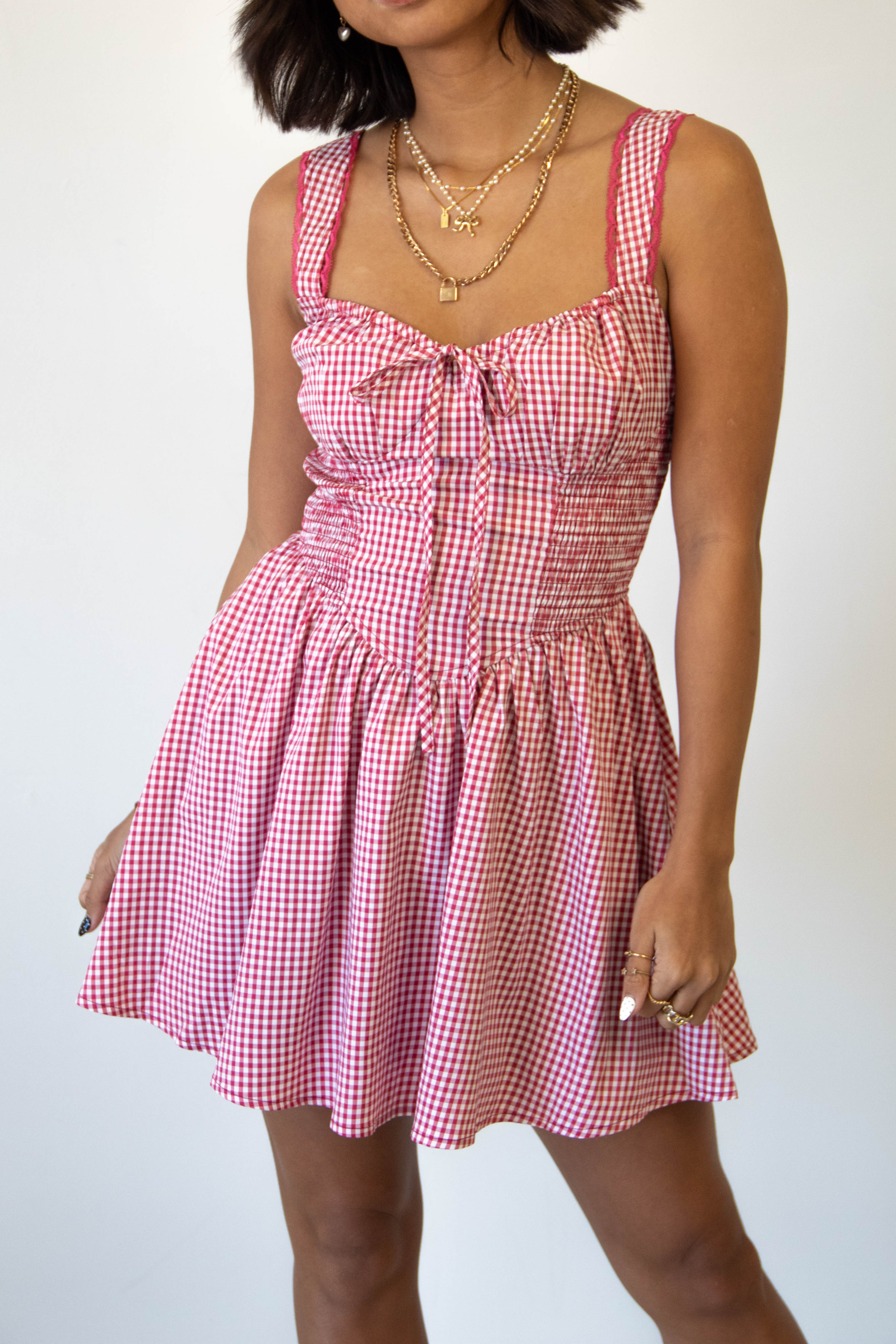 Sleeveless Gingham Mini Dress