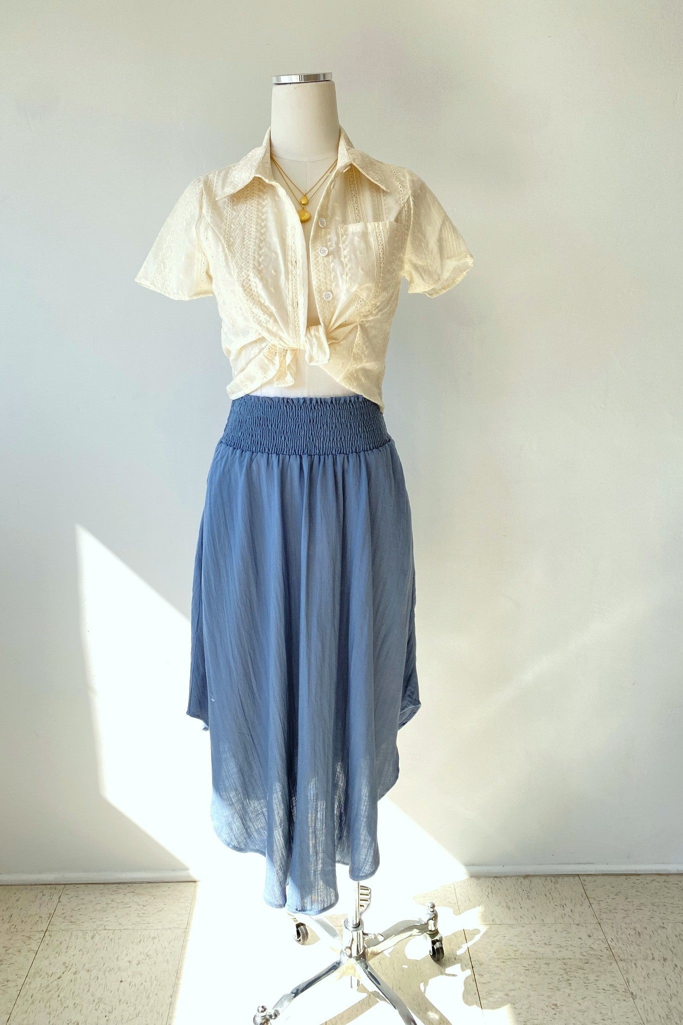 Smocked Waist Flowy Midi Skirt