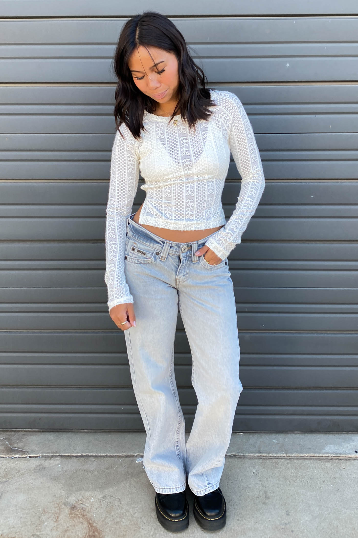 Sheer Open Back Long Sleeve Top