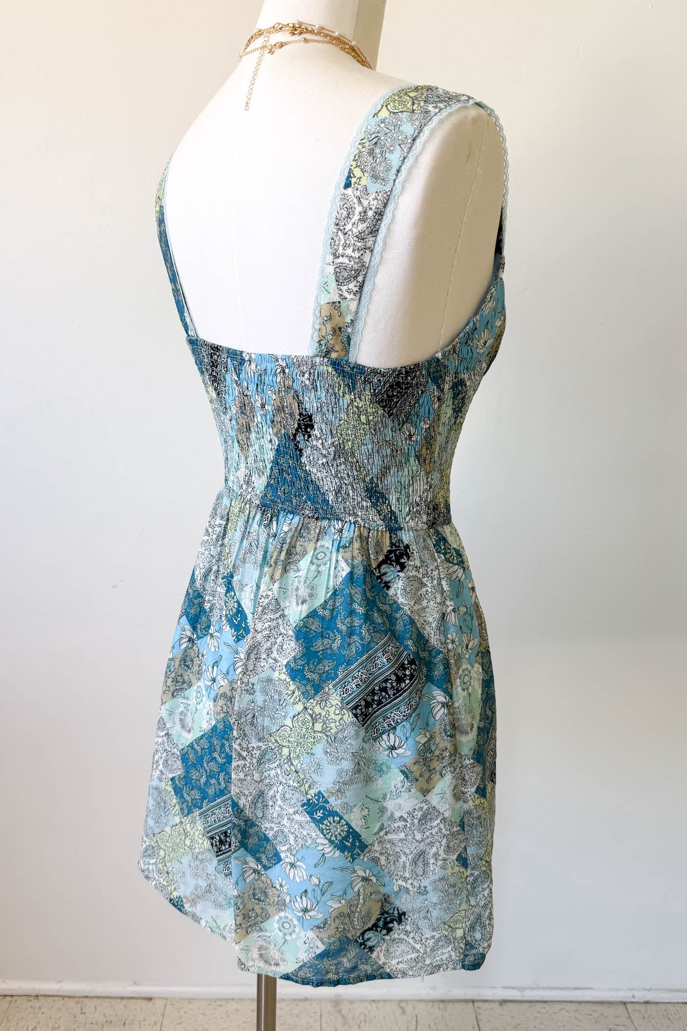 Blue Patchwork Print Mini Dress