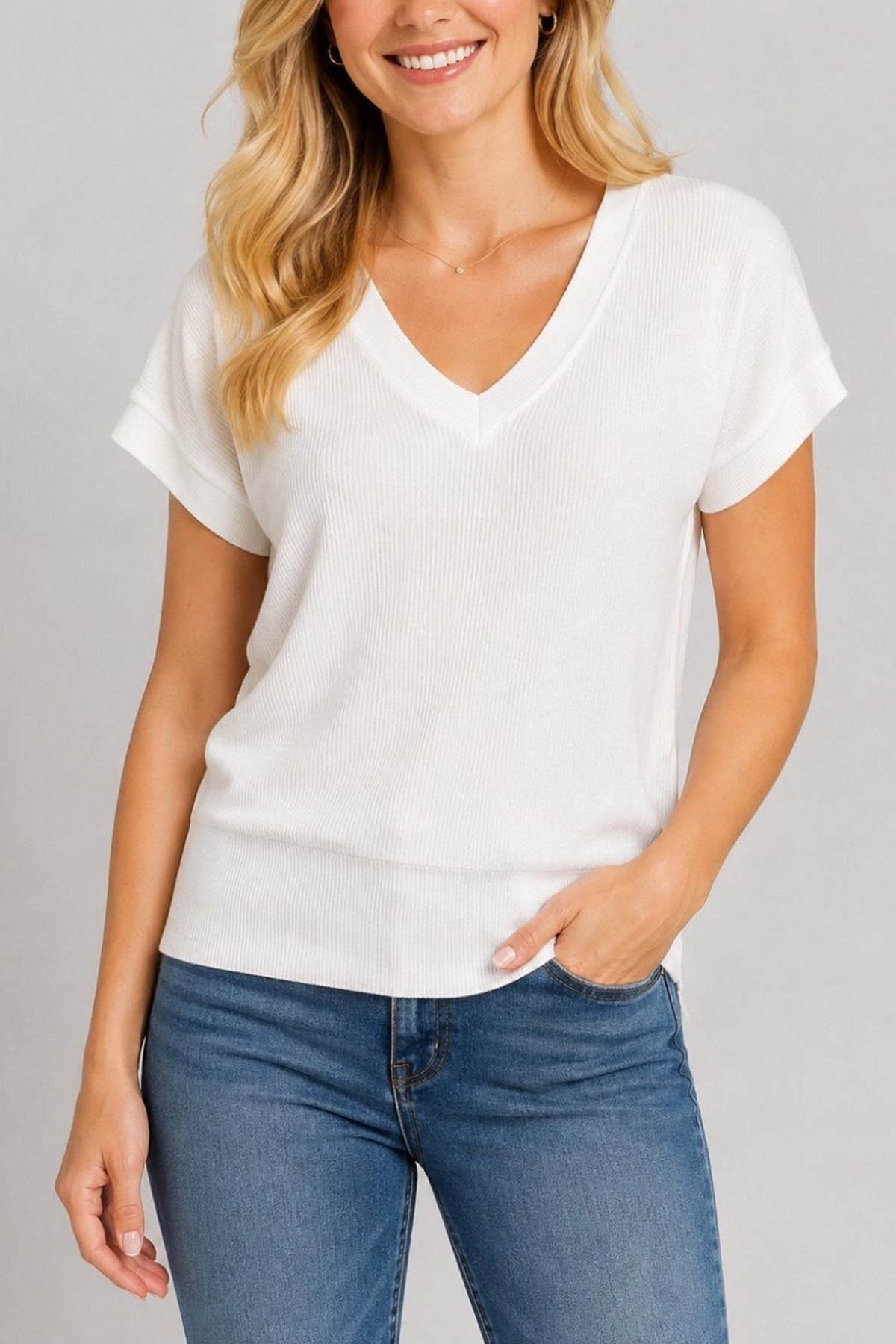 V-Neck Ribbed Top