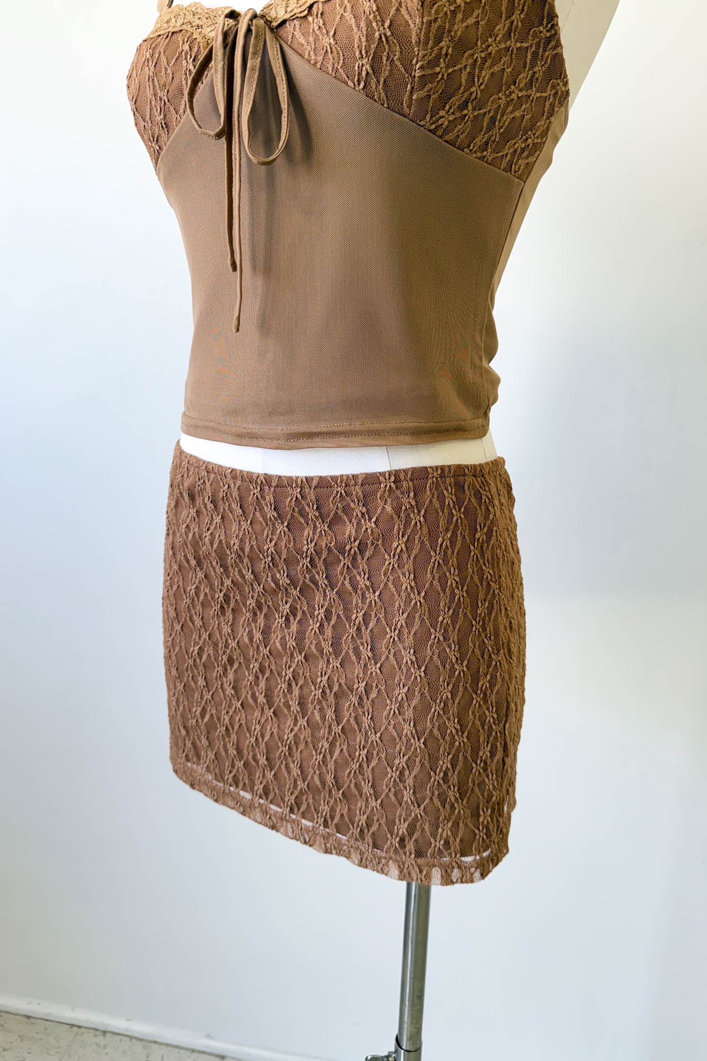 Tan Lace Mini Skirt