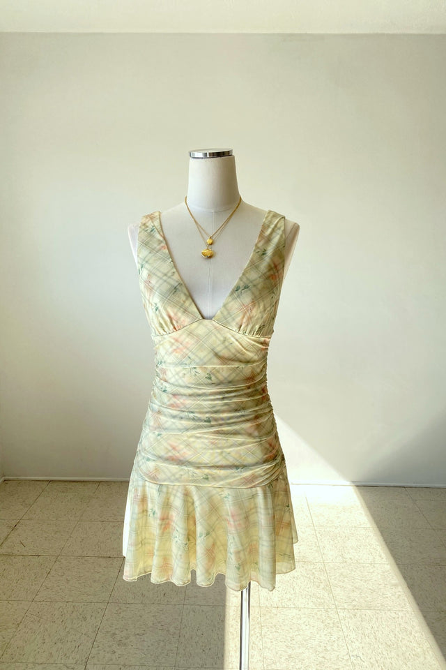 Ruched Mesh Mini Dress