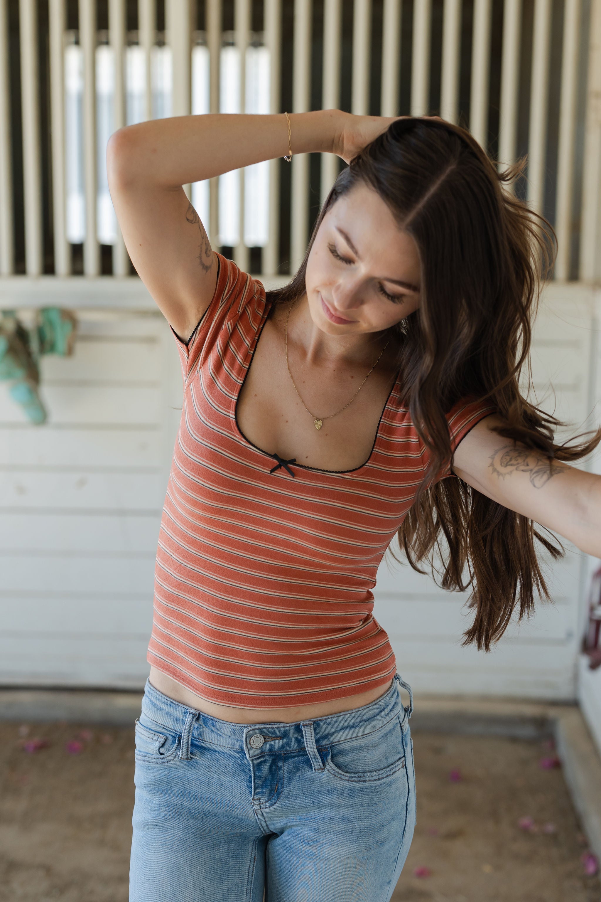 Short Sleeve Striped Babydoll Top