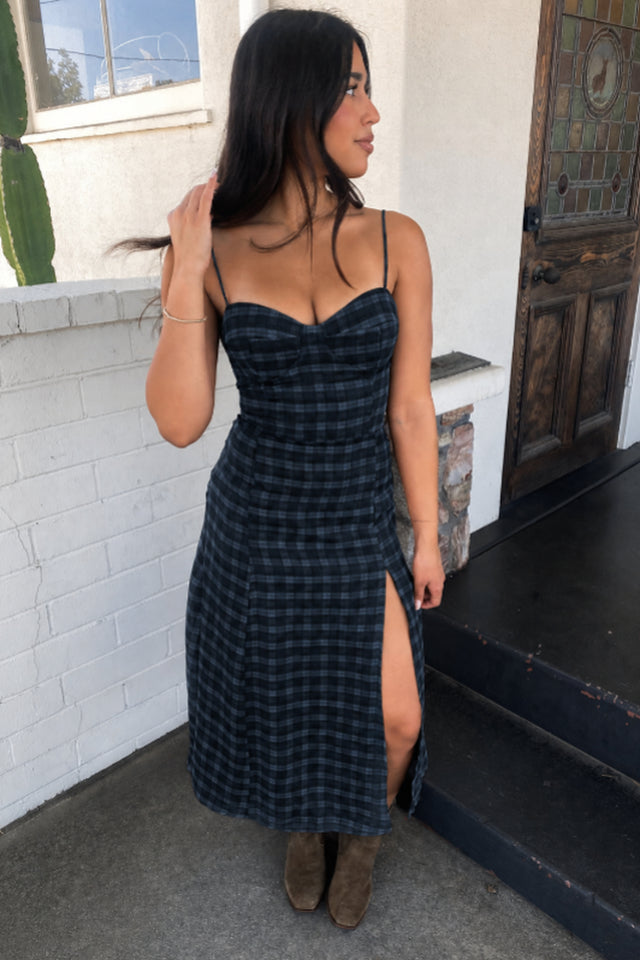 Slit Front Gingham Dress