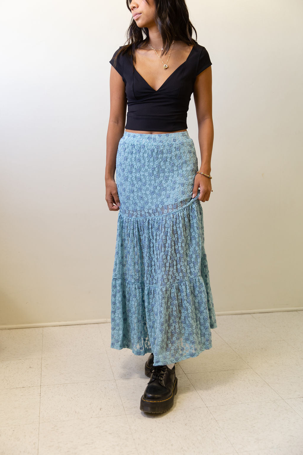 Floral Embroidered Lace Maxi Skirt