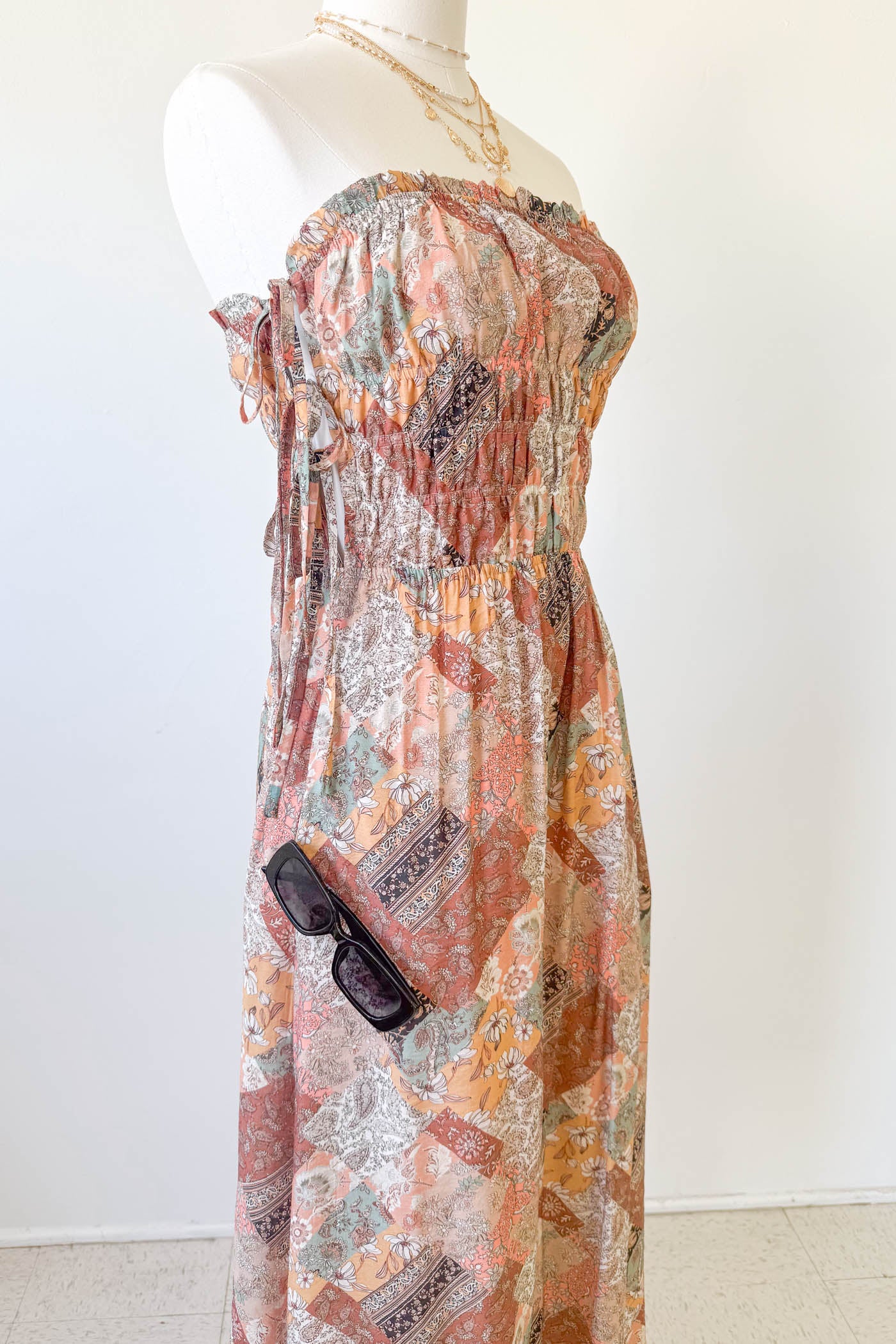 Patchwork Strapless Maxi Dress