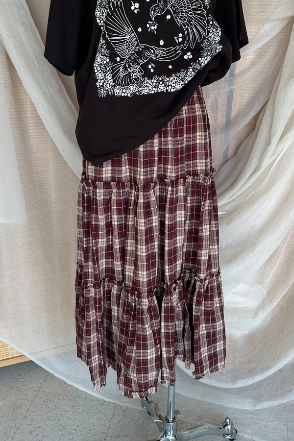 Plaid Tiered Maxi Skirt