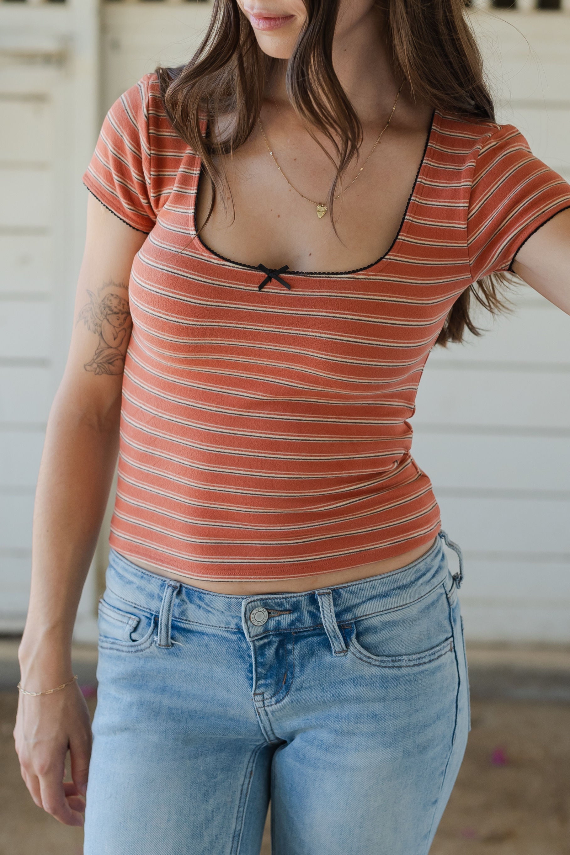 Short Sleeve Striped Babydoll Top