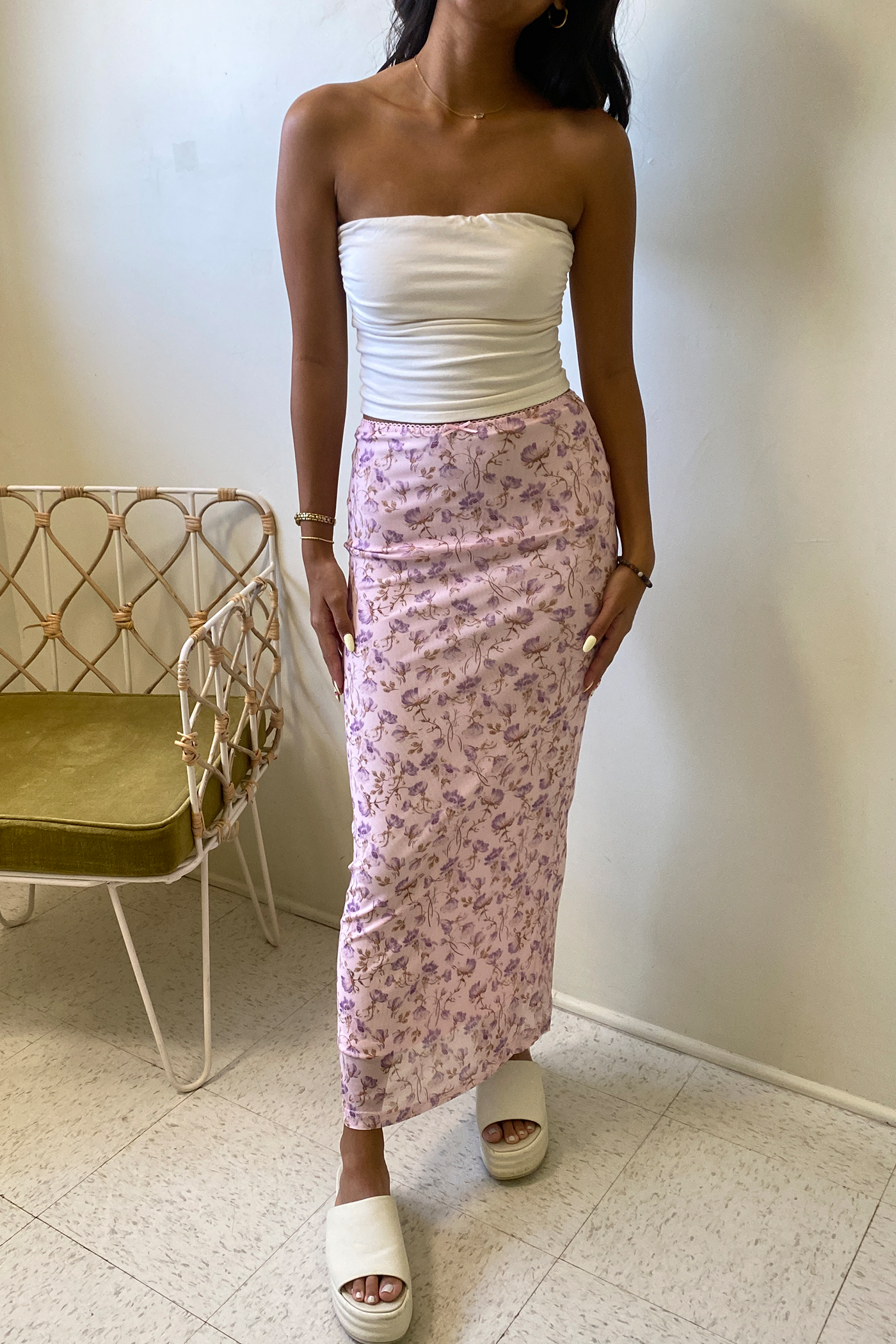 Floral Mesh Midi Skirt