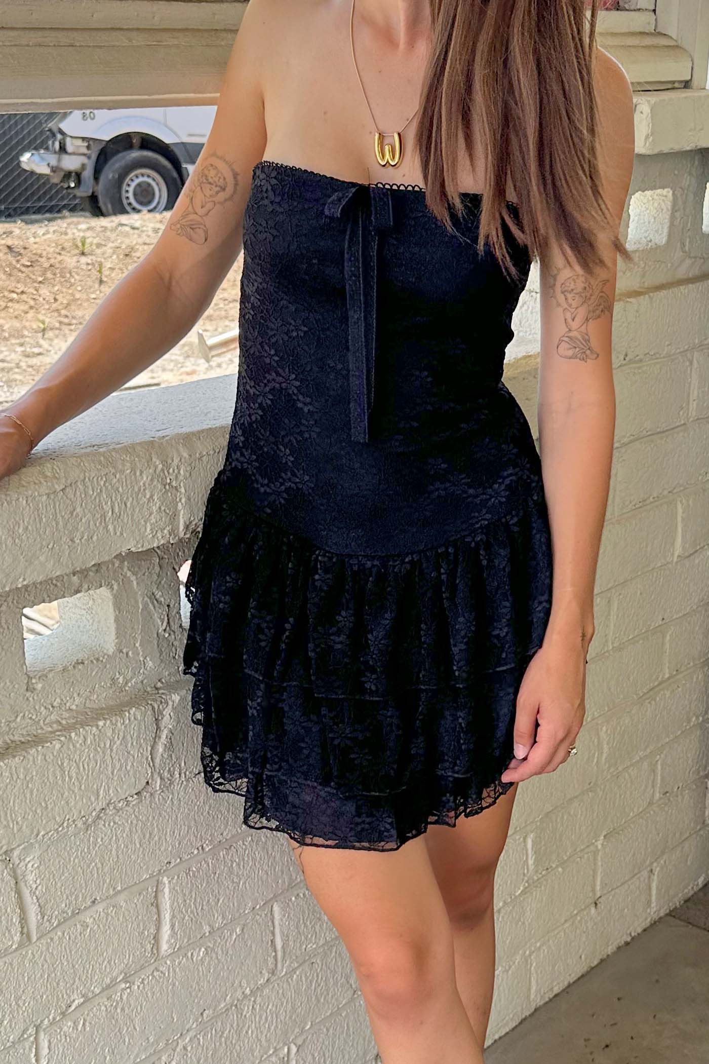 Lace Strapless Mini Dress