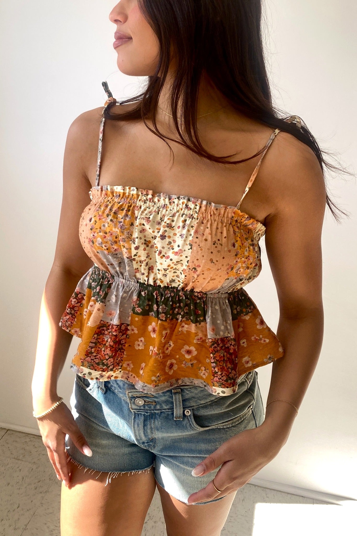 Patchwork Floral Babydoll Top