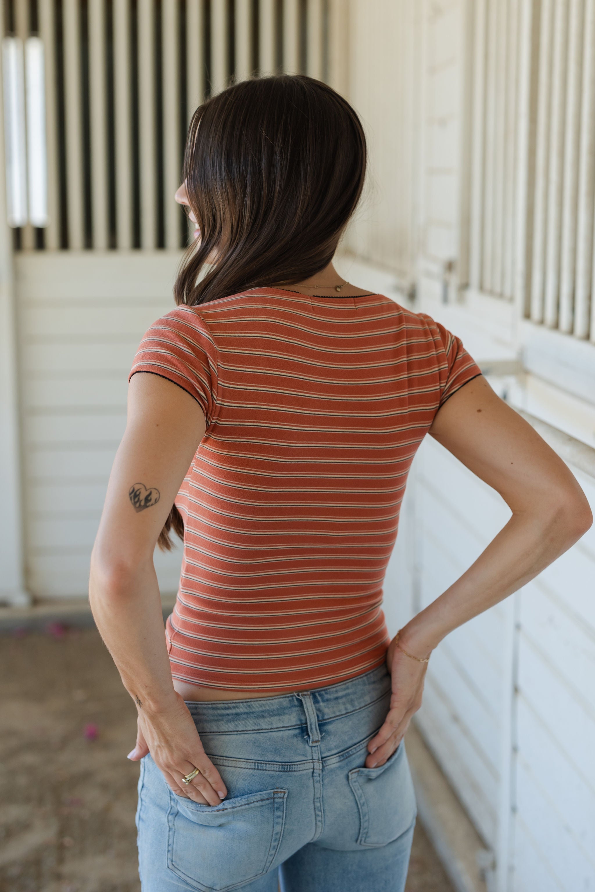 Short Sleeve Striped Babydoll Top