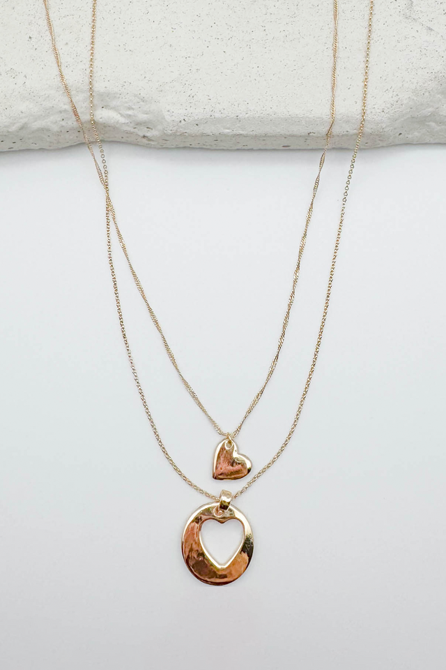 Layered Heart Cutout Necklace