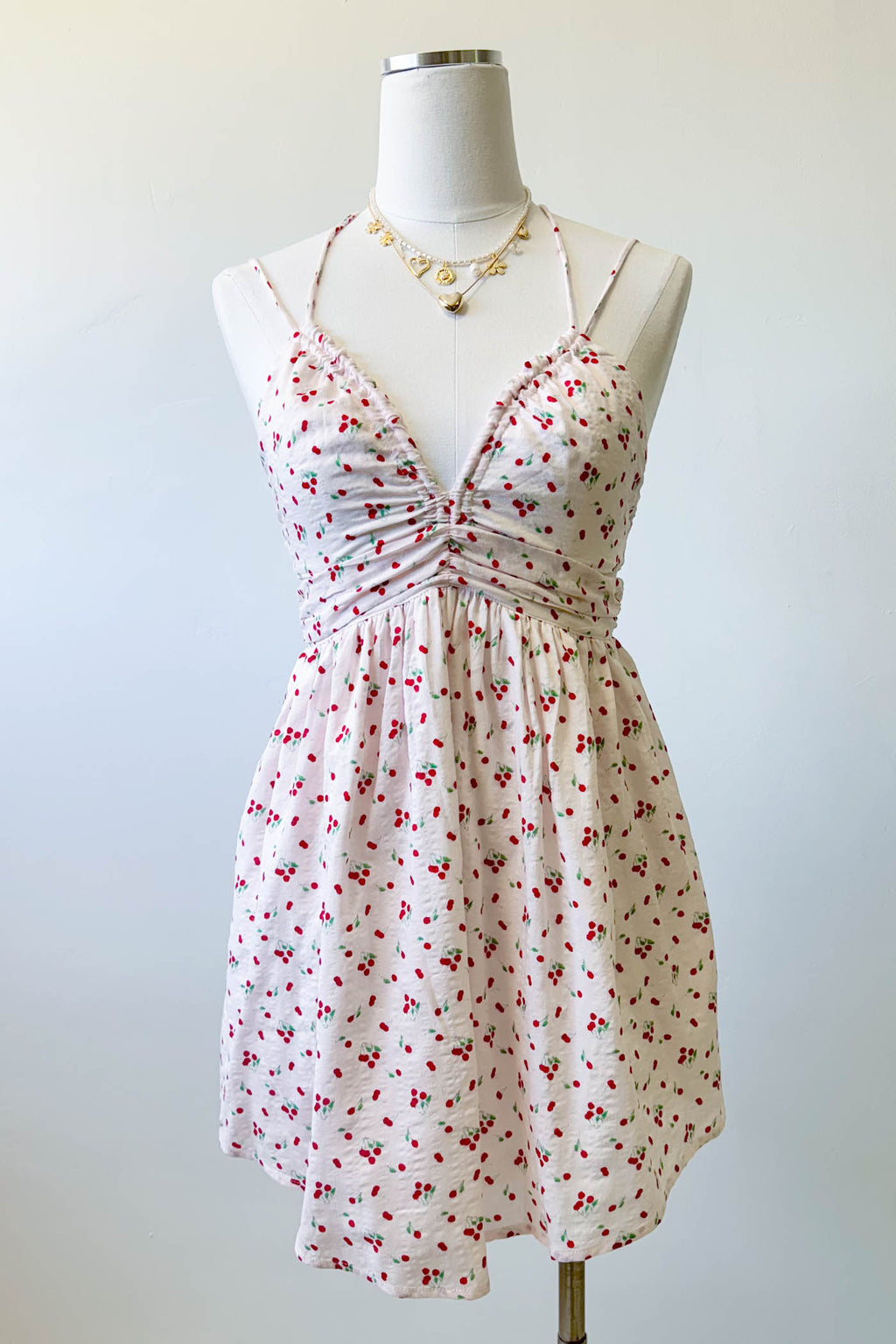 Strappy Cherry Print Mini Dress