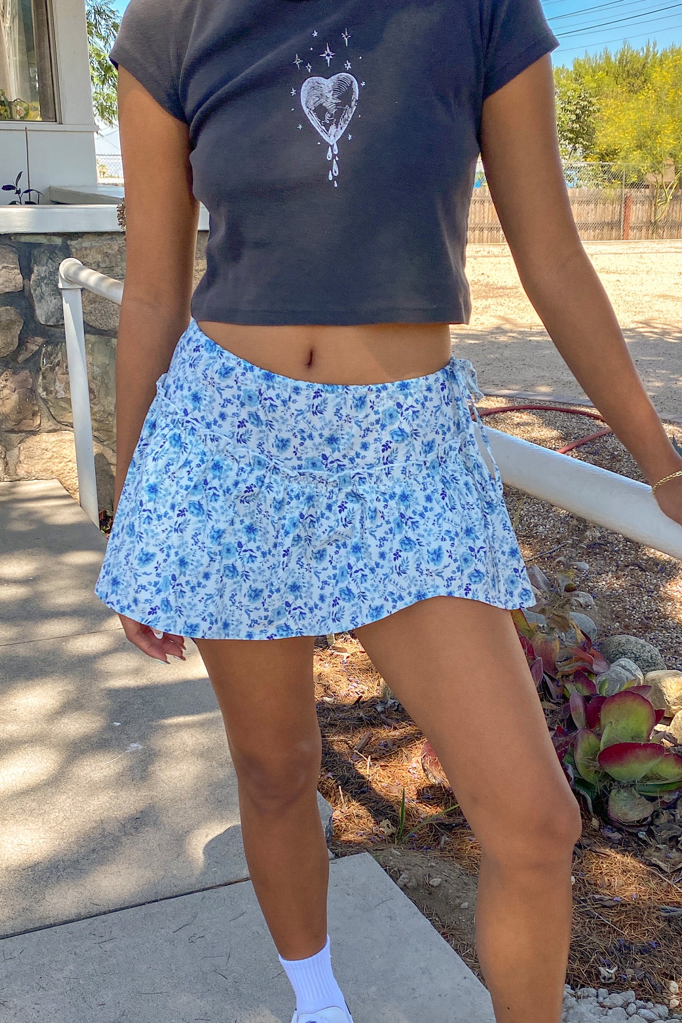 Floral Asymmetrical Mini Skort