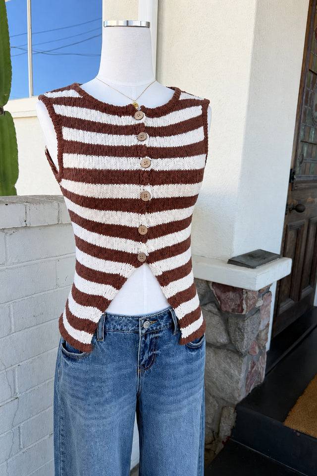 Striped Button Front Knit Vest