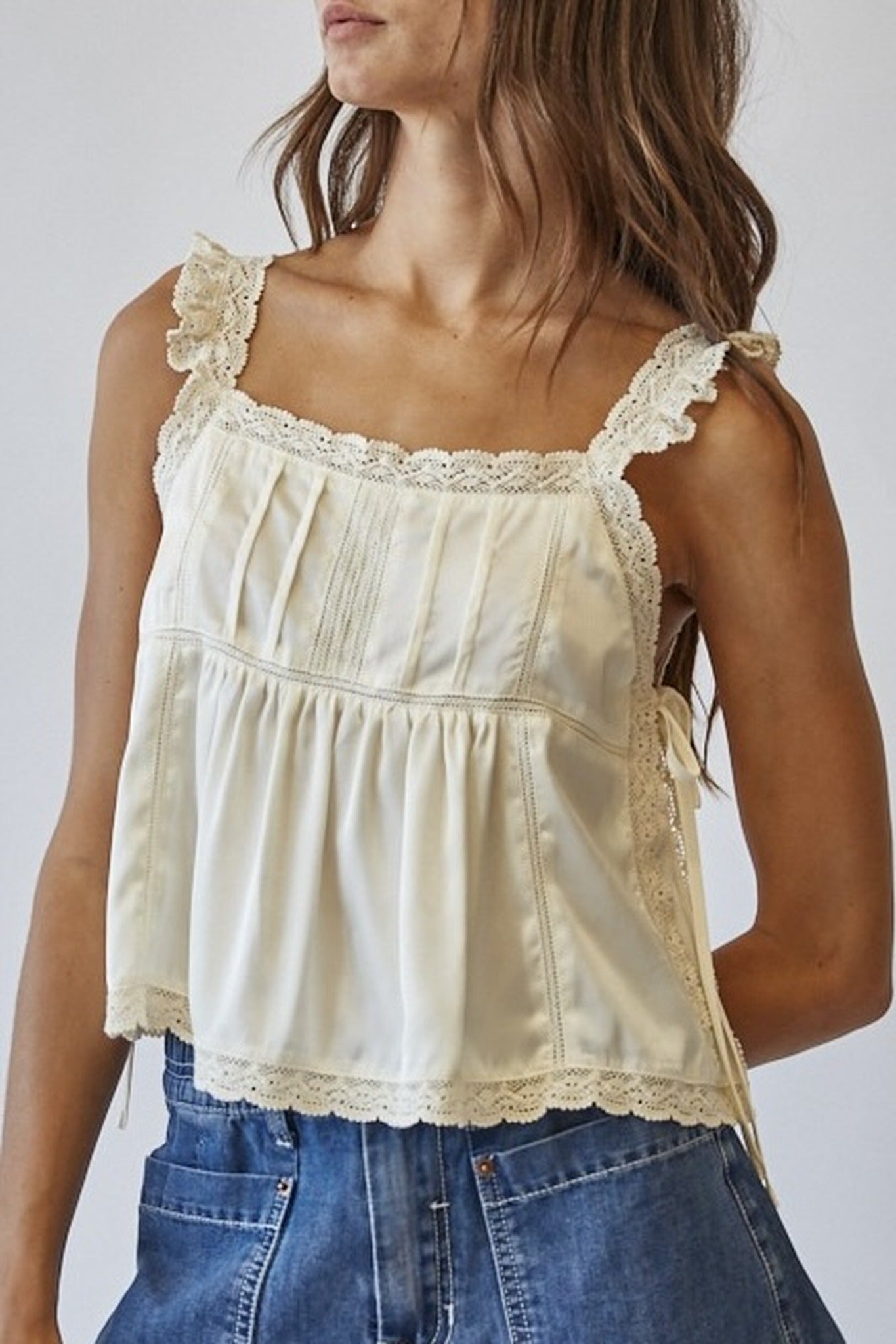 Lace Trim Side Tie Top