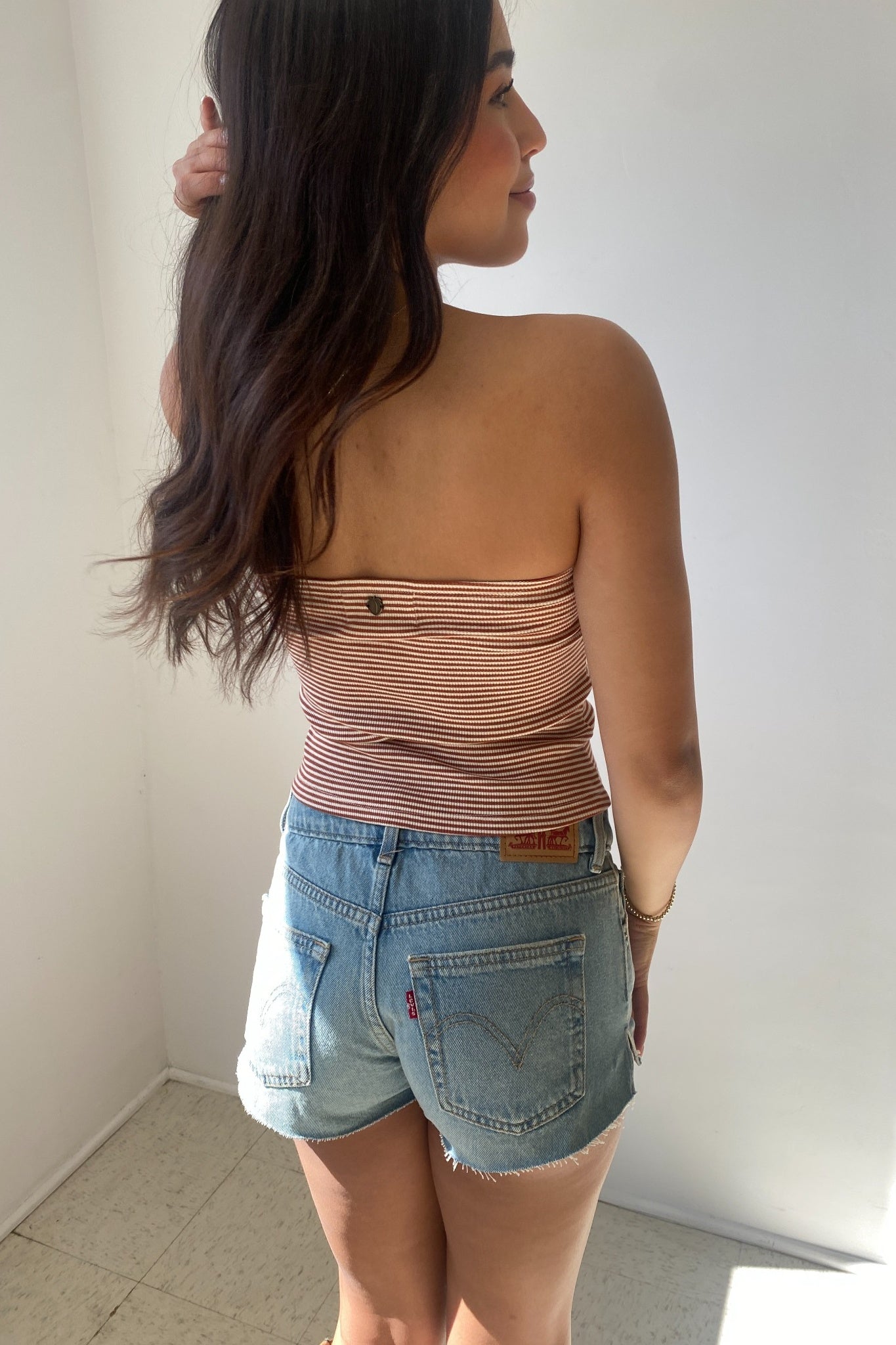 Striped Lace Trim Tube Top