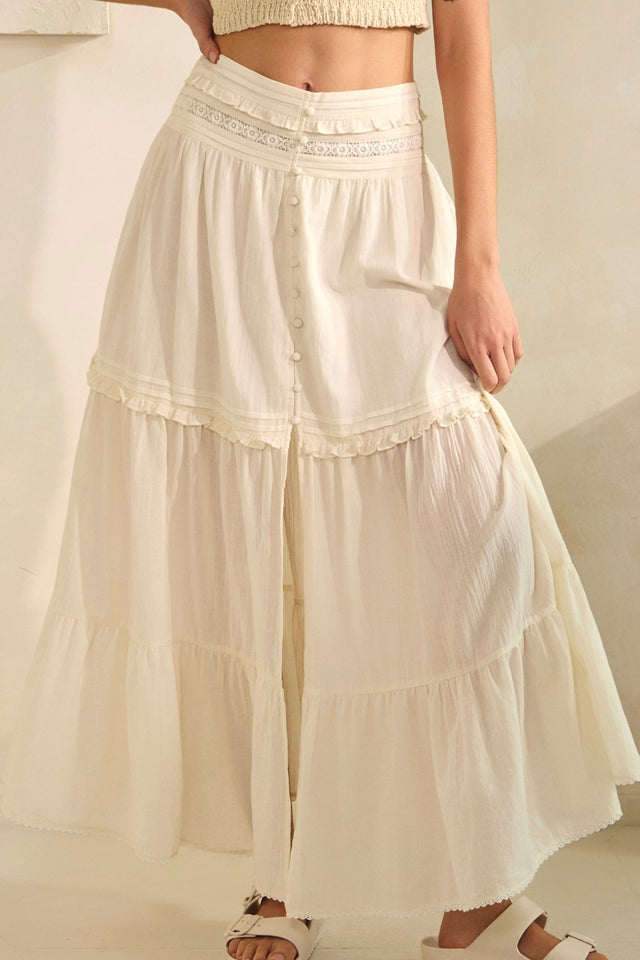 Tiered Lace Trim Maxi Skirt