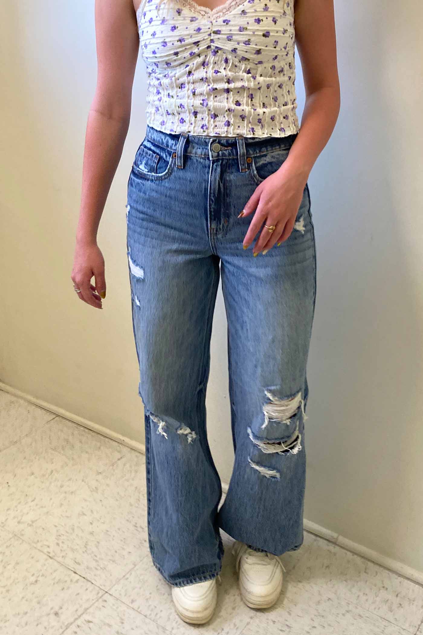 Nectar Premium Denim: The Olivine Distressed Wide Leg Jeans