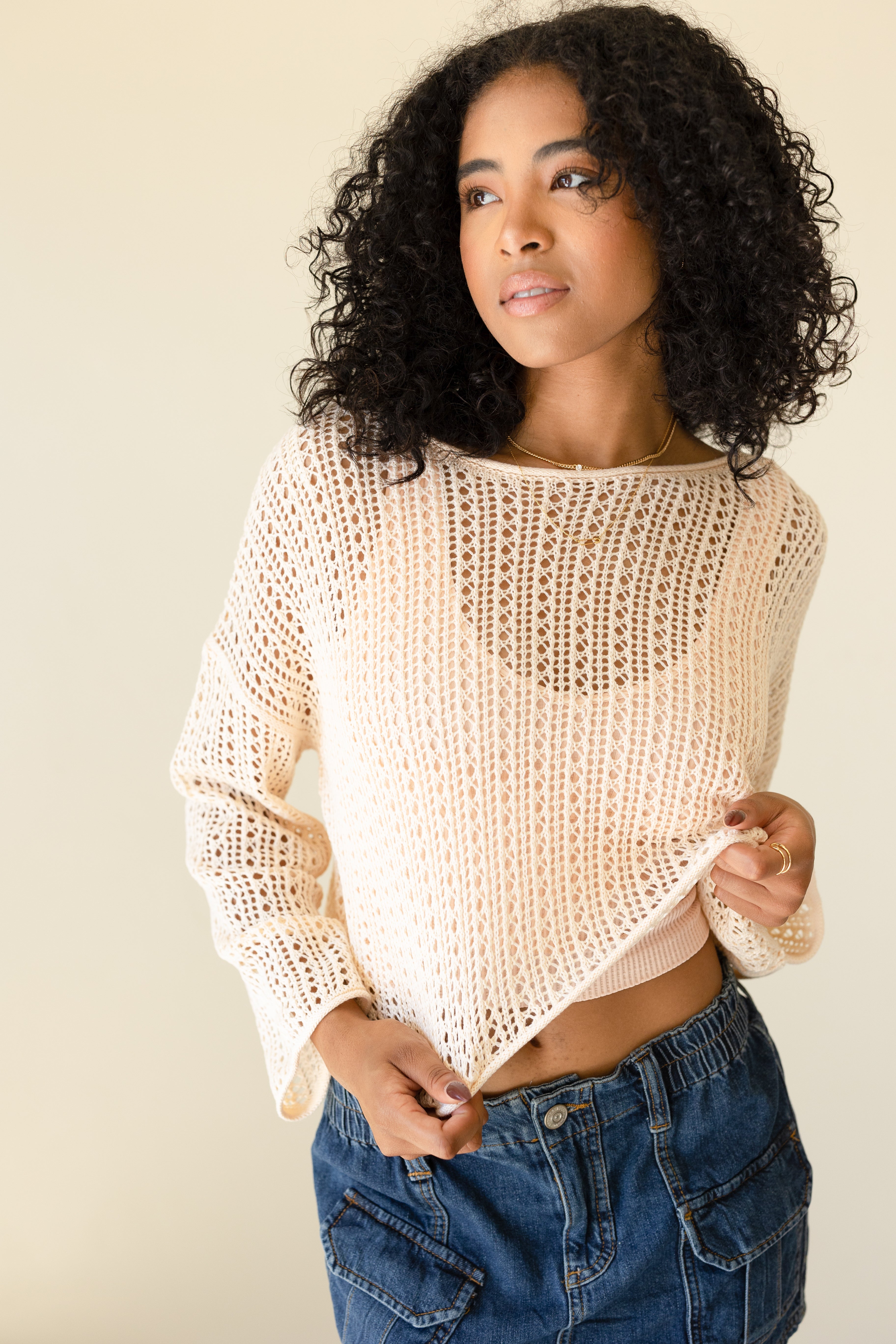 Natural Cropped Crochet Top