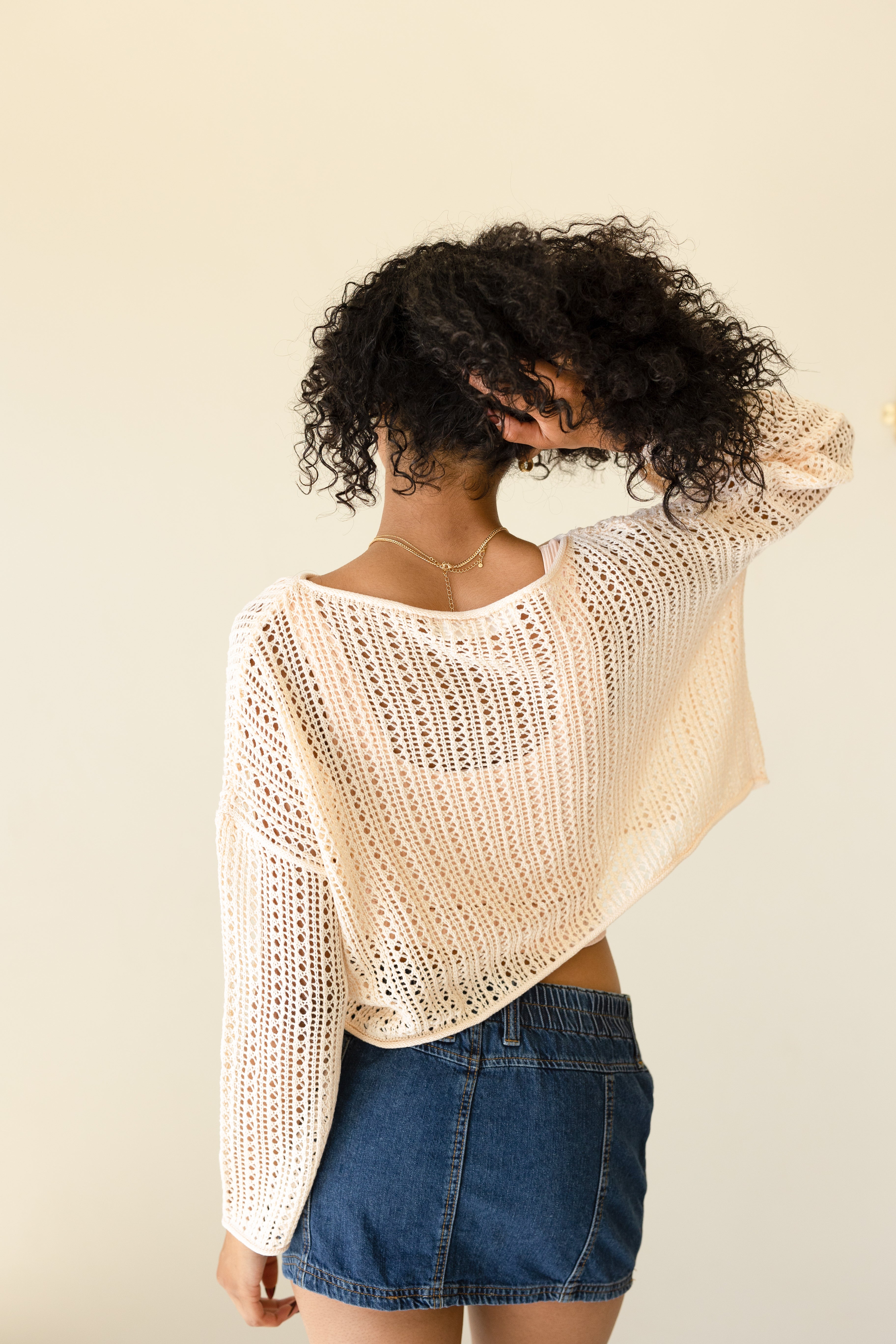 Natural Cropped Crochet Top