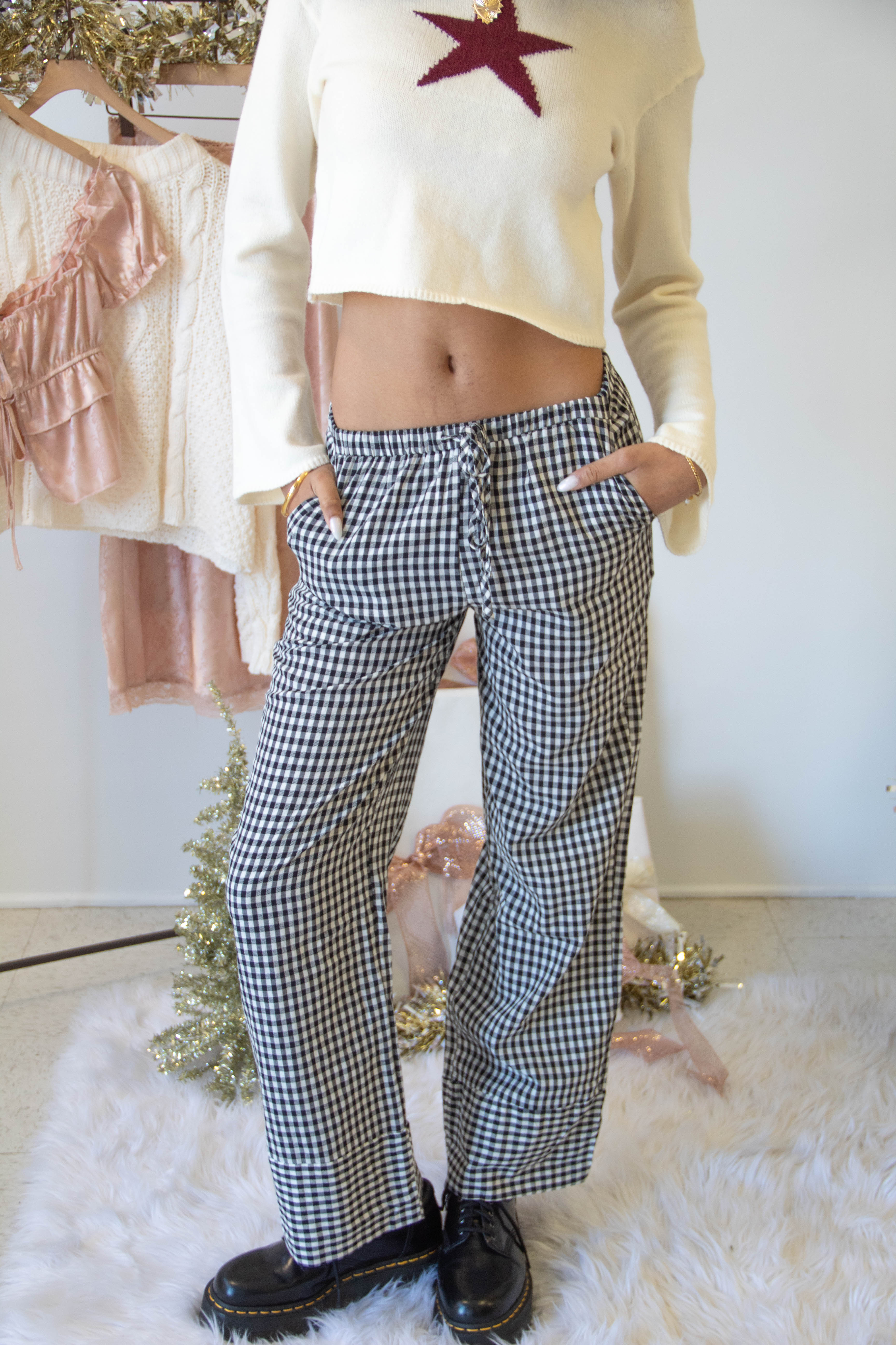 Gingham Wide Leg Pants