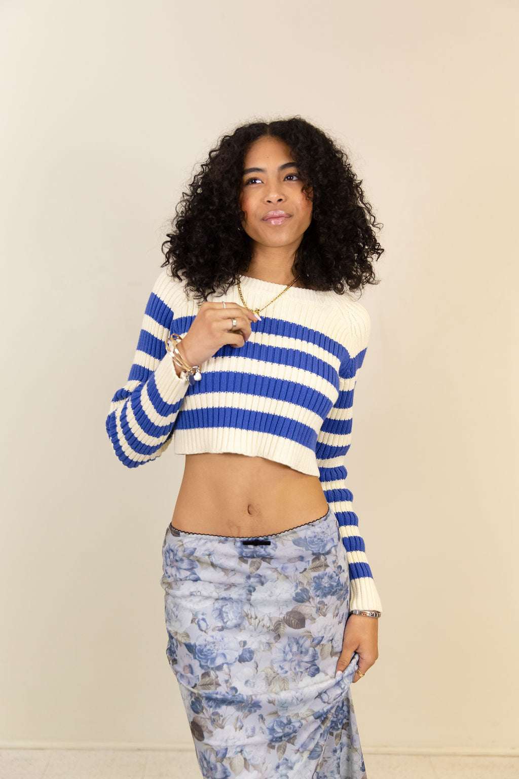 Striped Knit Crop Sweater