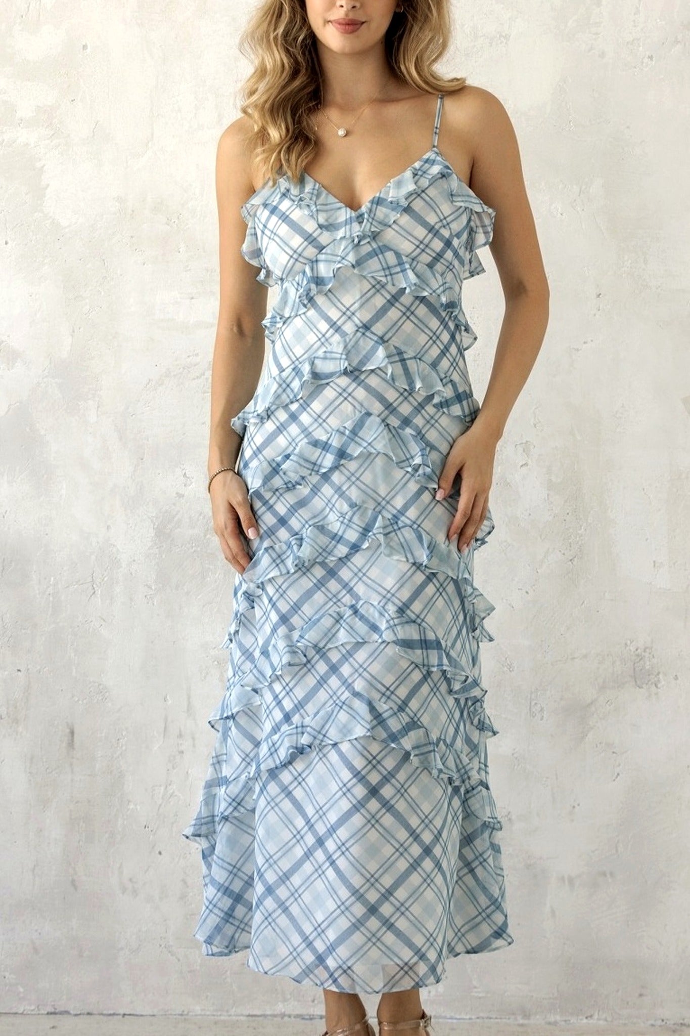 Plaid Ruffle Midi Dress