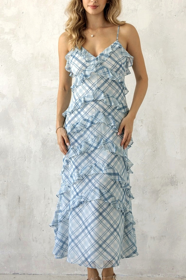 Plaid Ruffle Midi Dress