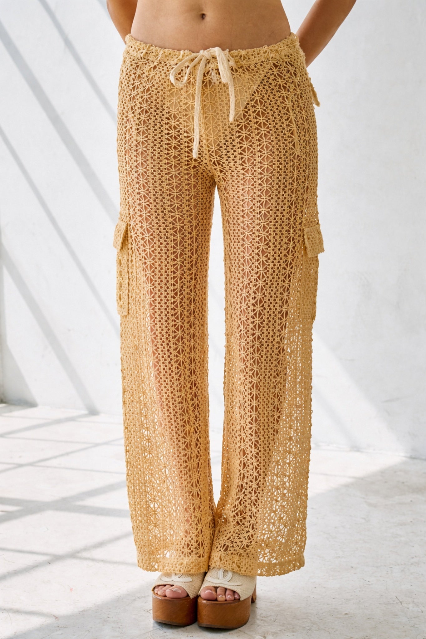 Crochet Wide Leg Cargo Pants