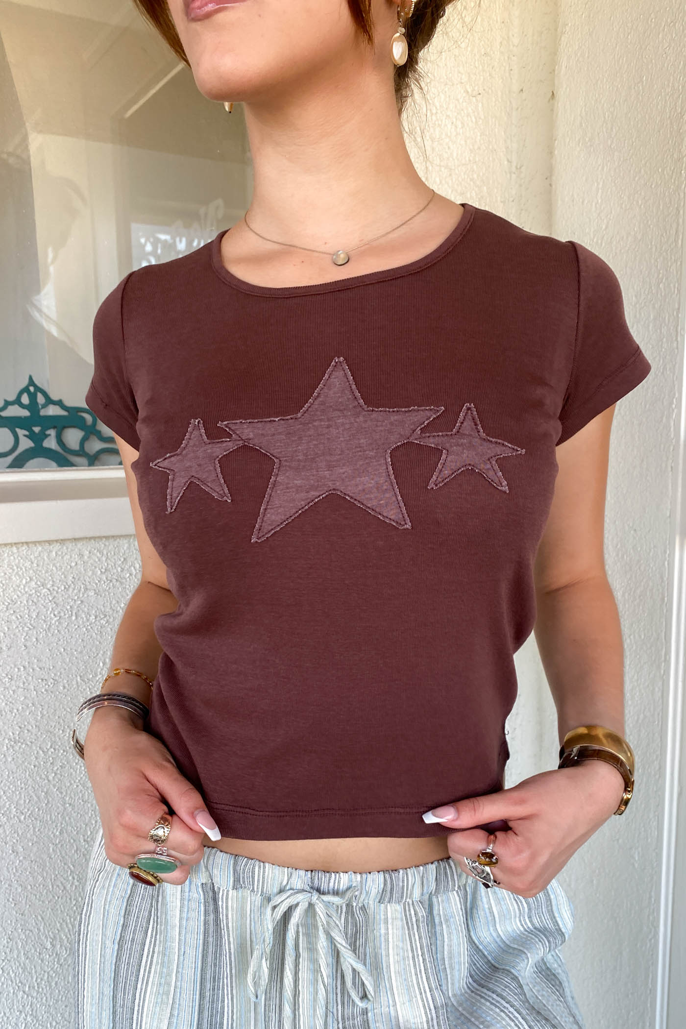 Star Embroidered Babydoll Tee