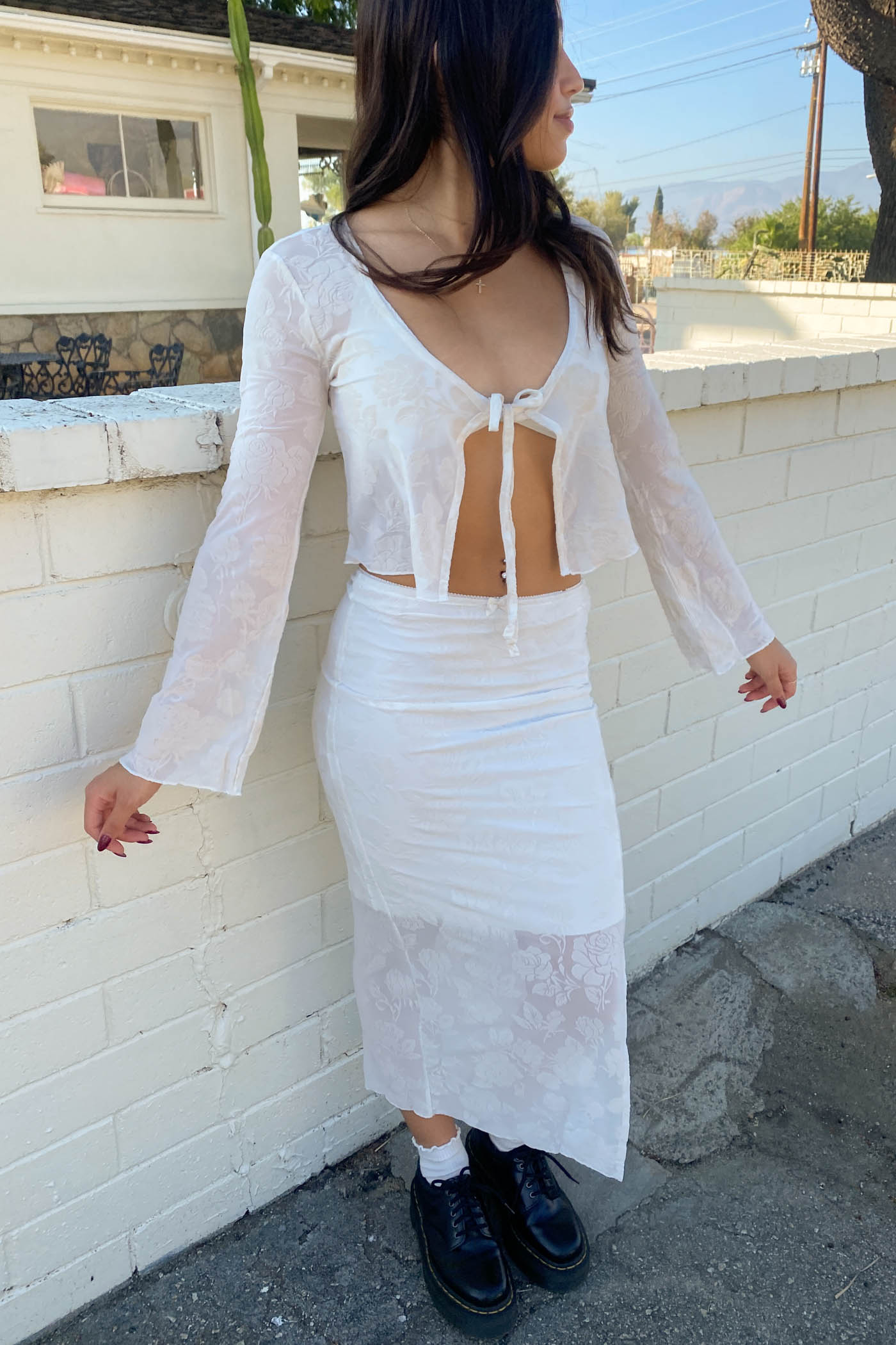 Floral Stretch Lace Midi Skirt