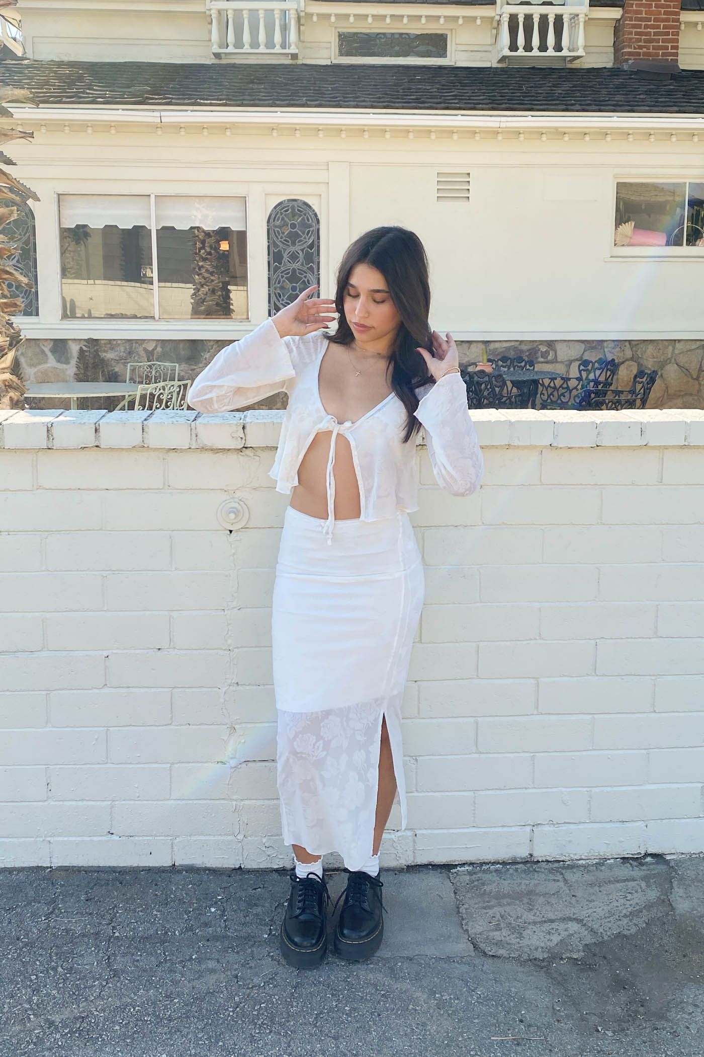 Floral Split Front Mesh Top