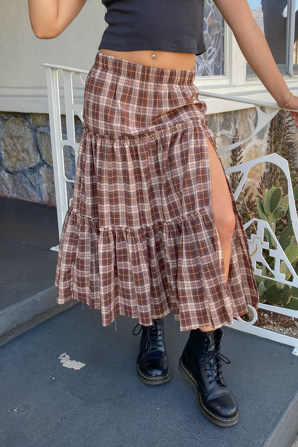 Plaid Tiered Maxi Skirt