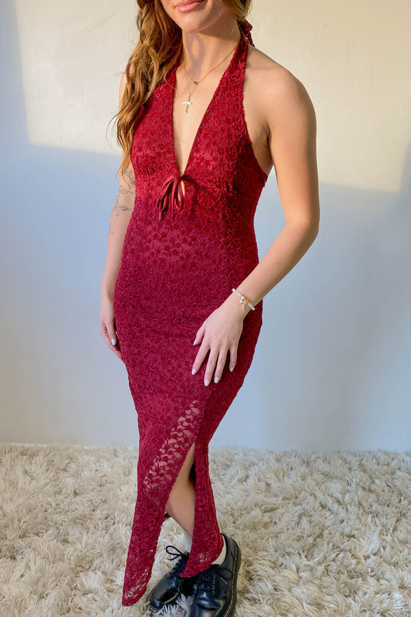 Lace Halter Midi Dress